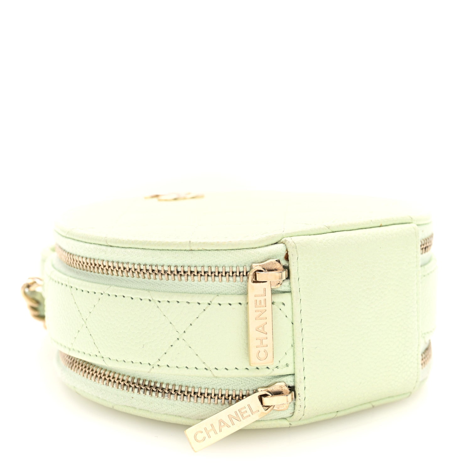 Caviar Quilted Round Handle With Care Vanity With Chain Light Green