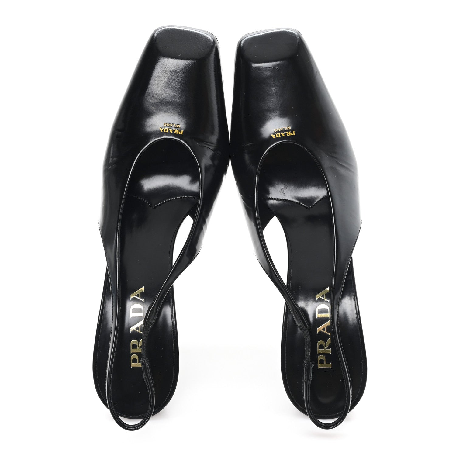 Patent Calfskin Square Toe 85mm Slingback Pumps 38 Black