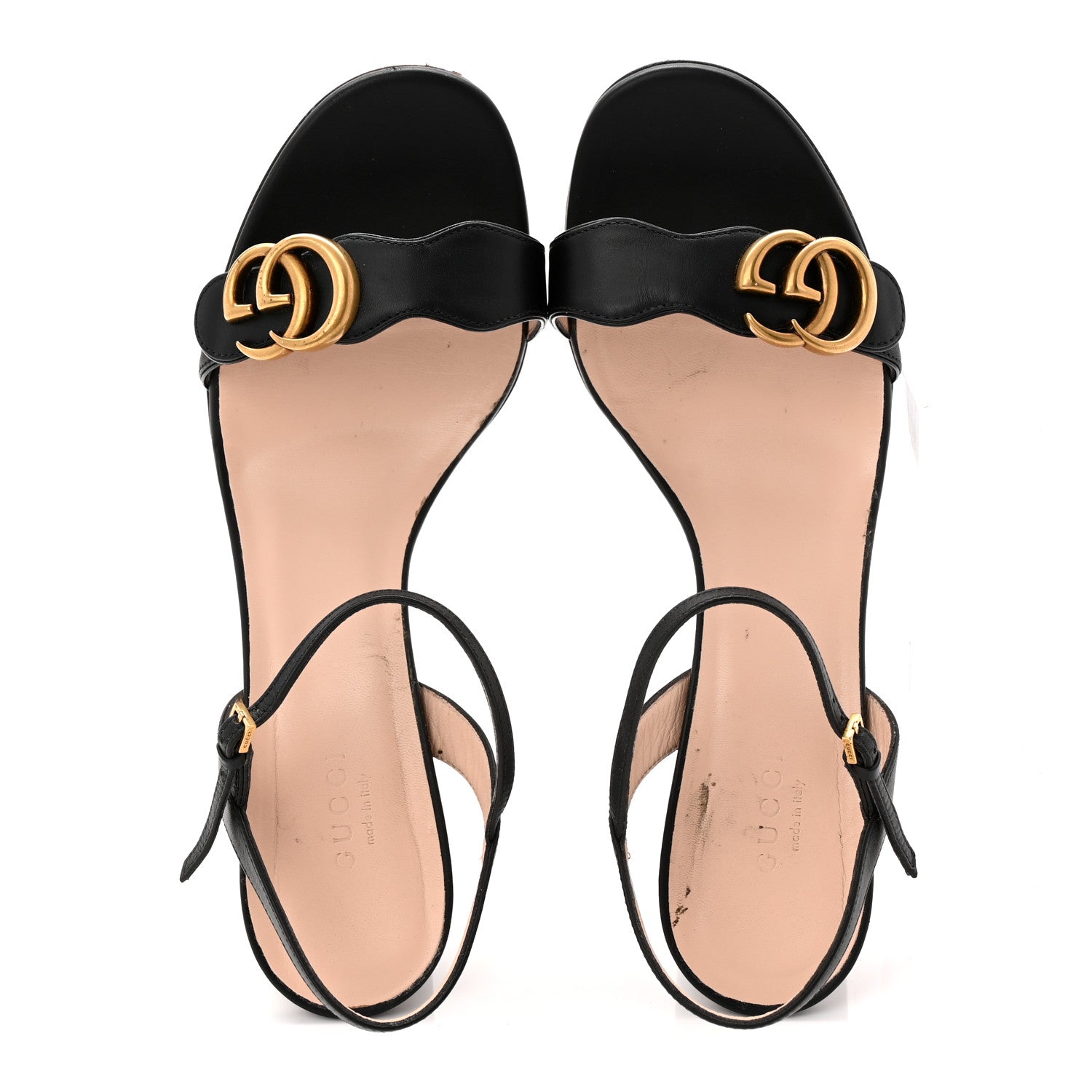 Lifford Calfskin GG Marmont Ankle Wrap 75mm Sandals 39 Black