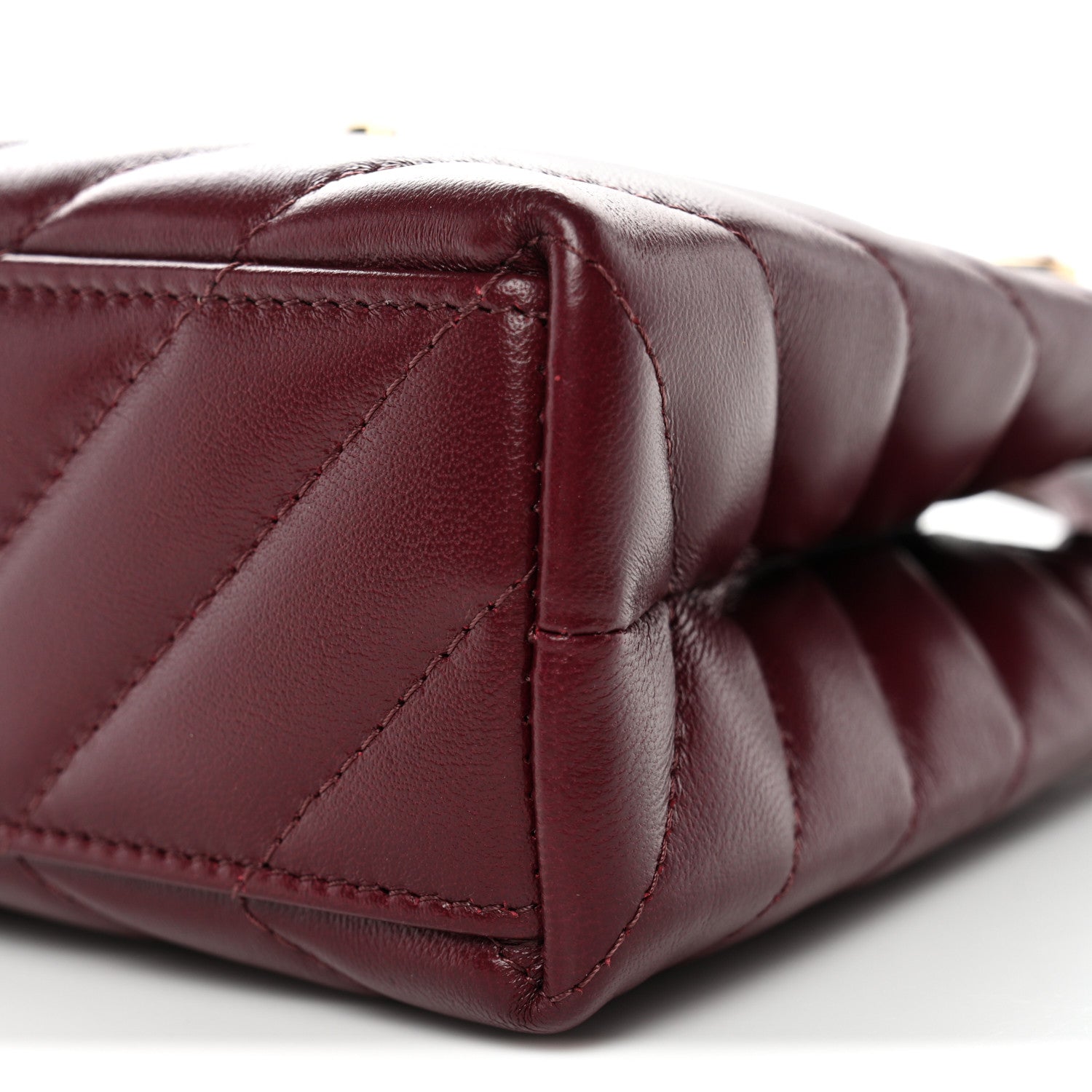 Shiny Lambskin Chevron Quilted Nano Kelly Shopper Dark Burgundy