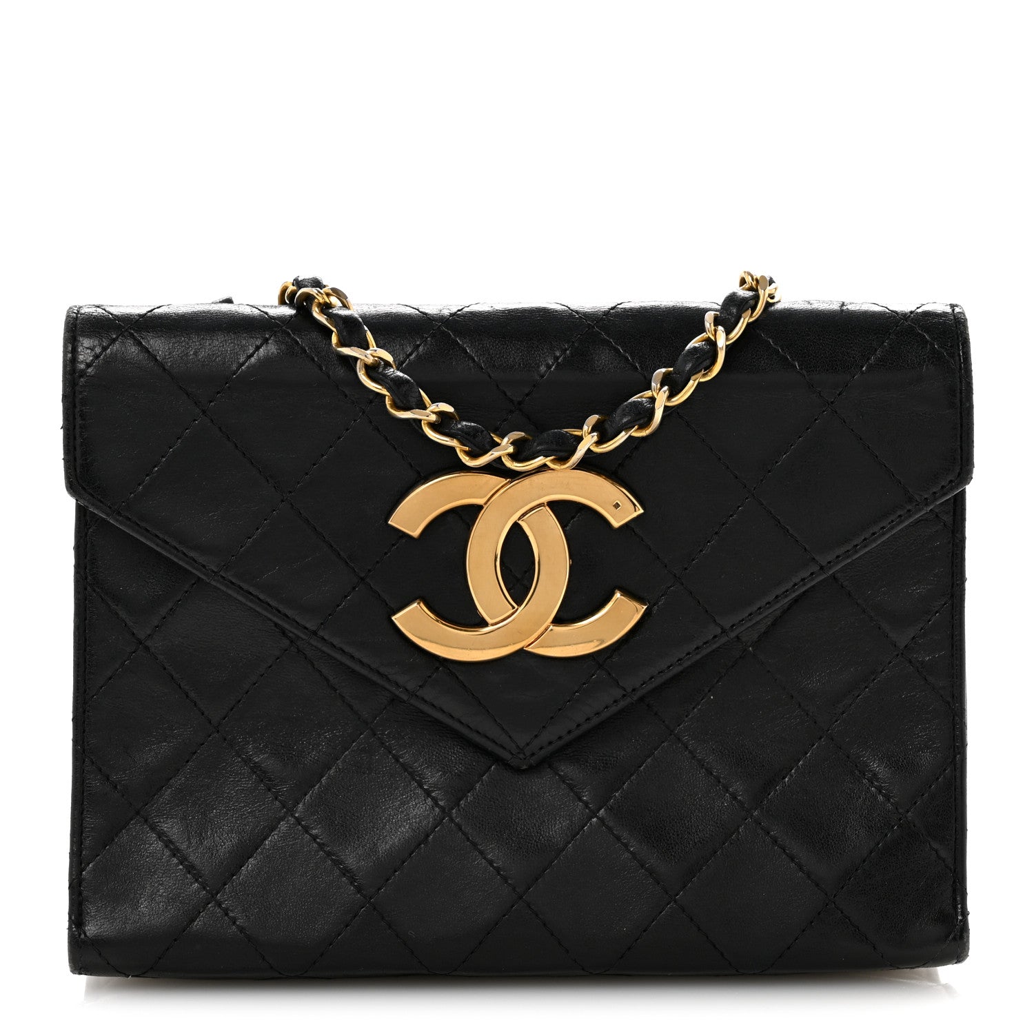 Lambskin Quilted Envelope Flap Black