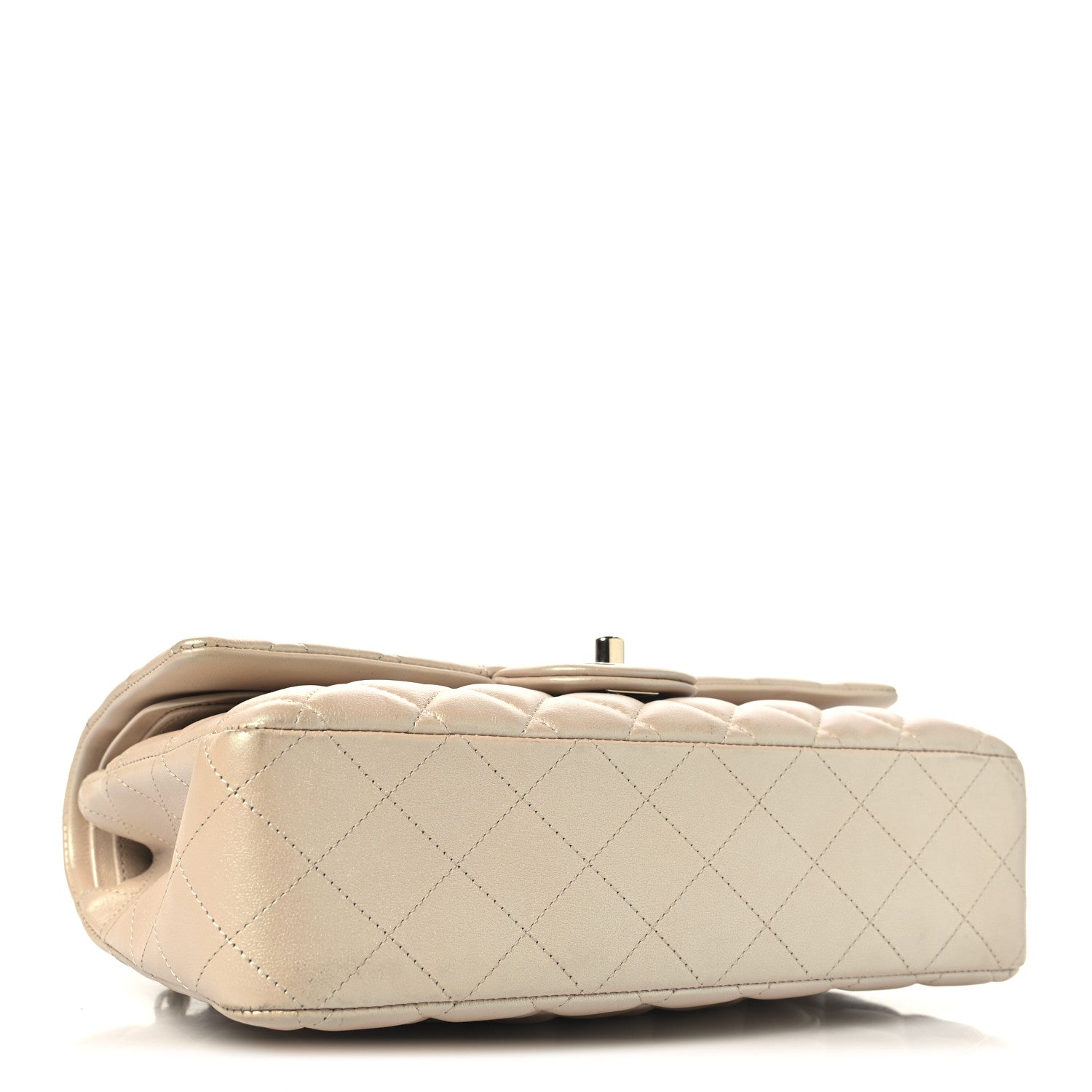 Iridescent Caviar Quilted Medium Double Flap Beige