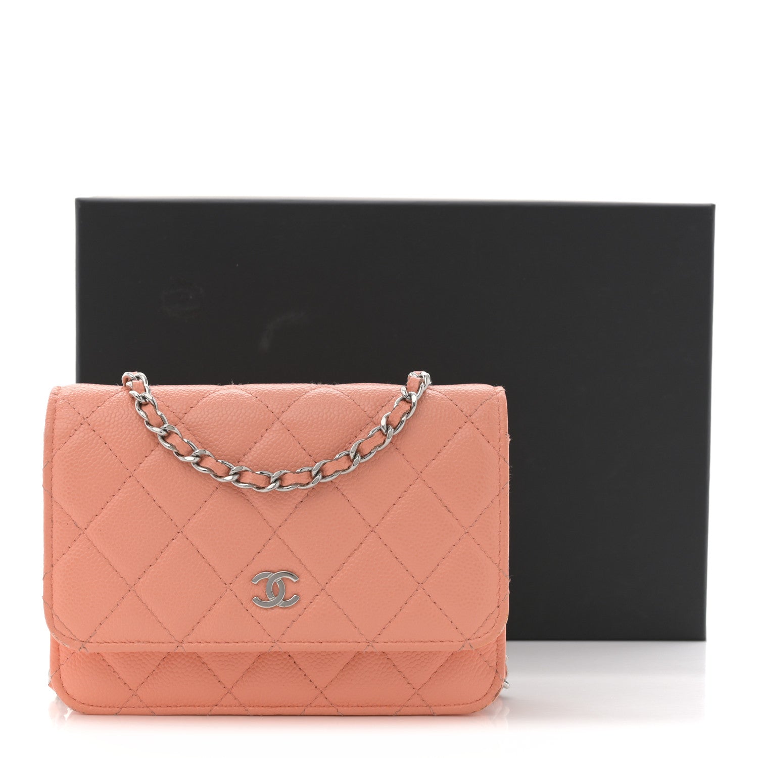 Caviar Quilted Mini Wallet On Chain WOC Coral