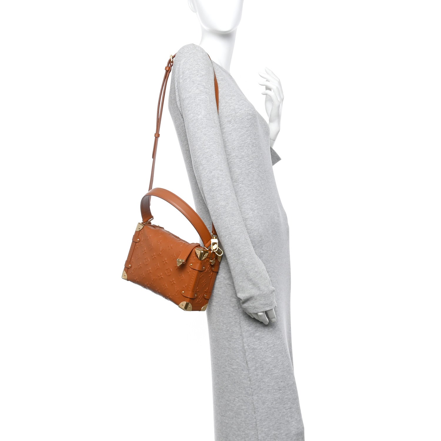 Calfskin Debossed Monogram Side Trunk Tan