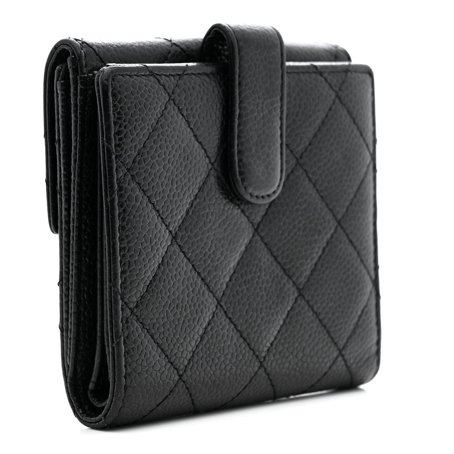 Caviar Quilted Compact French Flap Wallet Black