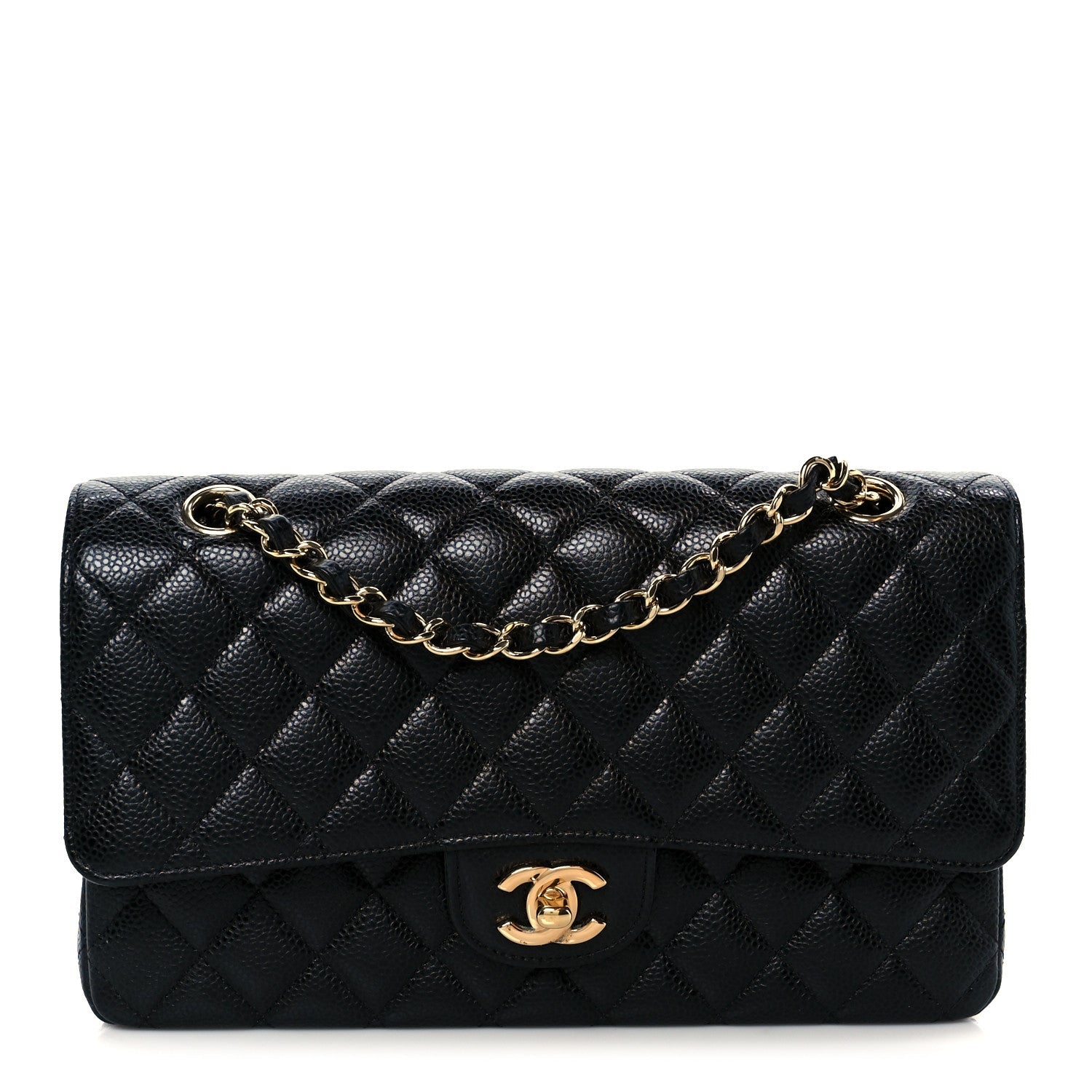 Caviar Quilted Medium Double Flap Black