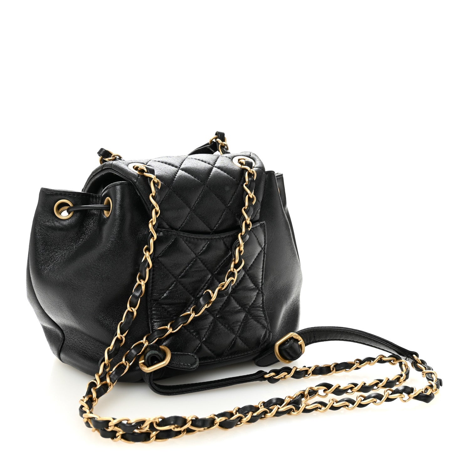 Lambskin Quilted Daily Friend Drawstring Backpack Black