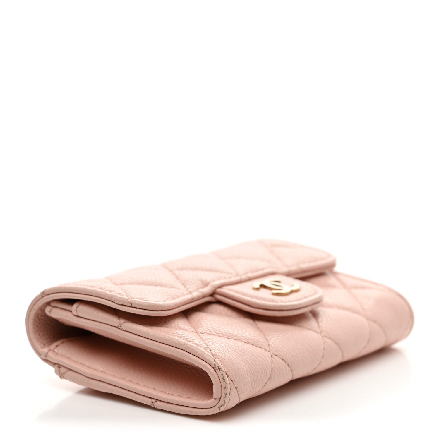 Caviar Quilted Flap Card Holder Wallet Light Pink