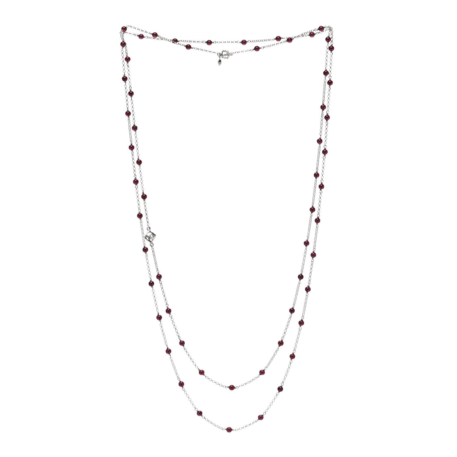 Sterling Silver Garnet Bead Chain Necklace 60"