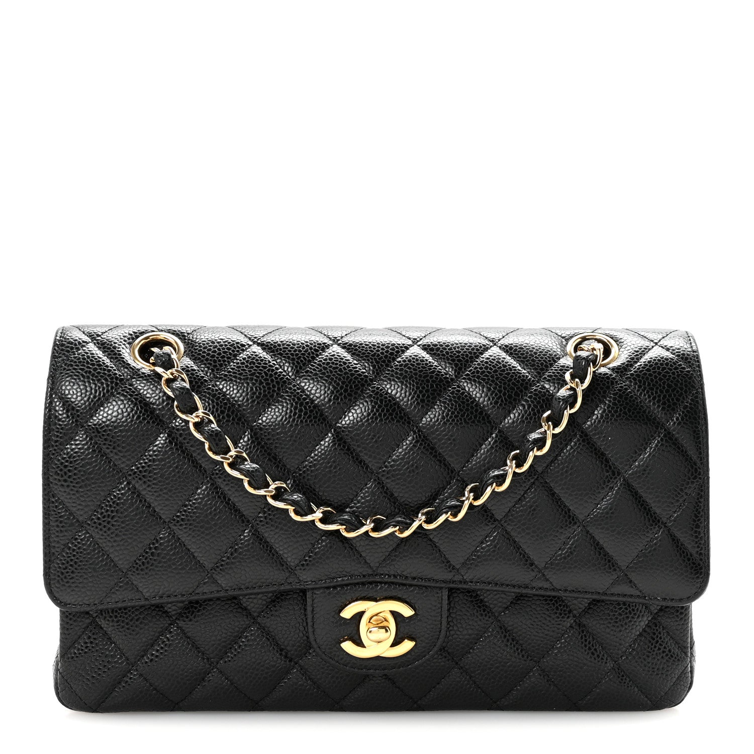 Caviar Quilted Medium Double Flap Black