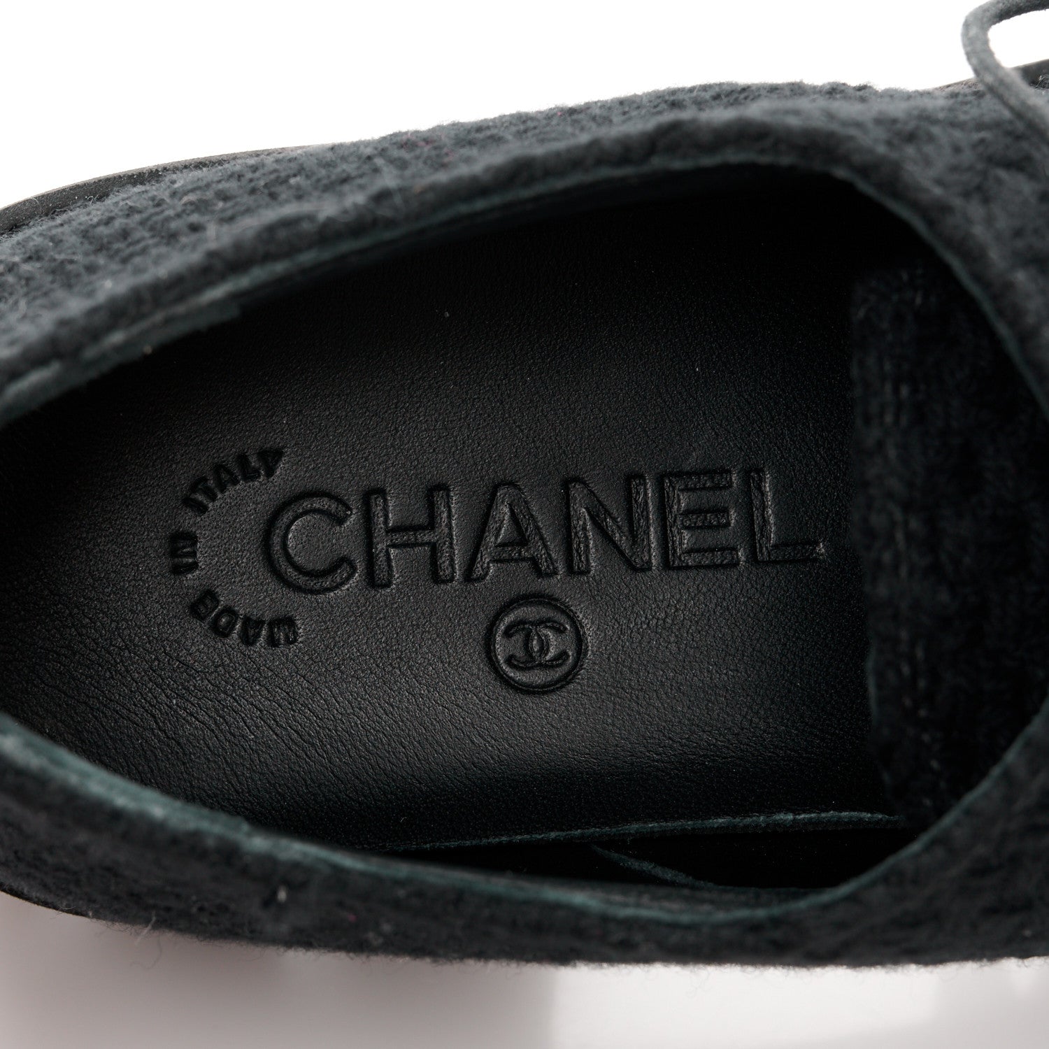 Wool Tweed Calfskin Lace-Up Loafers 38.5 Black