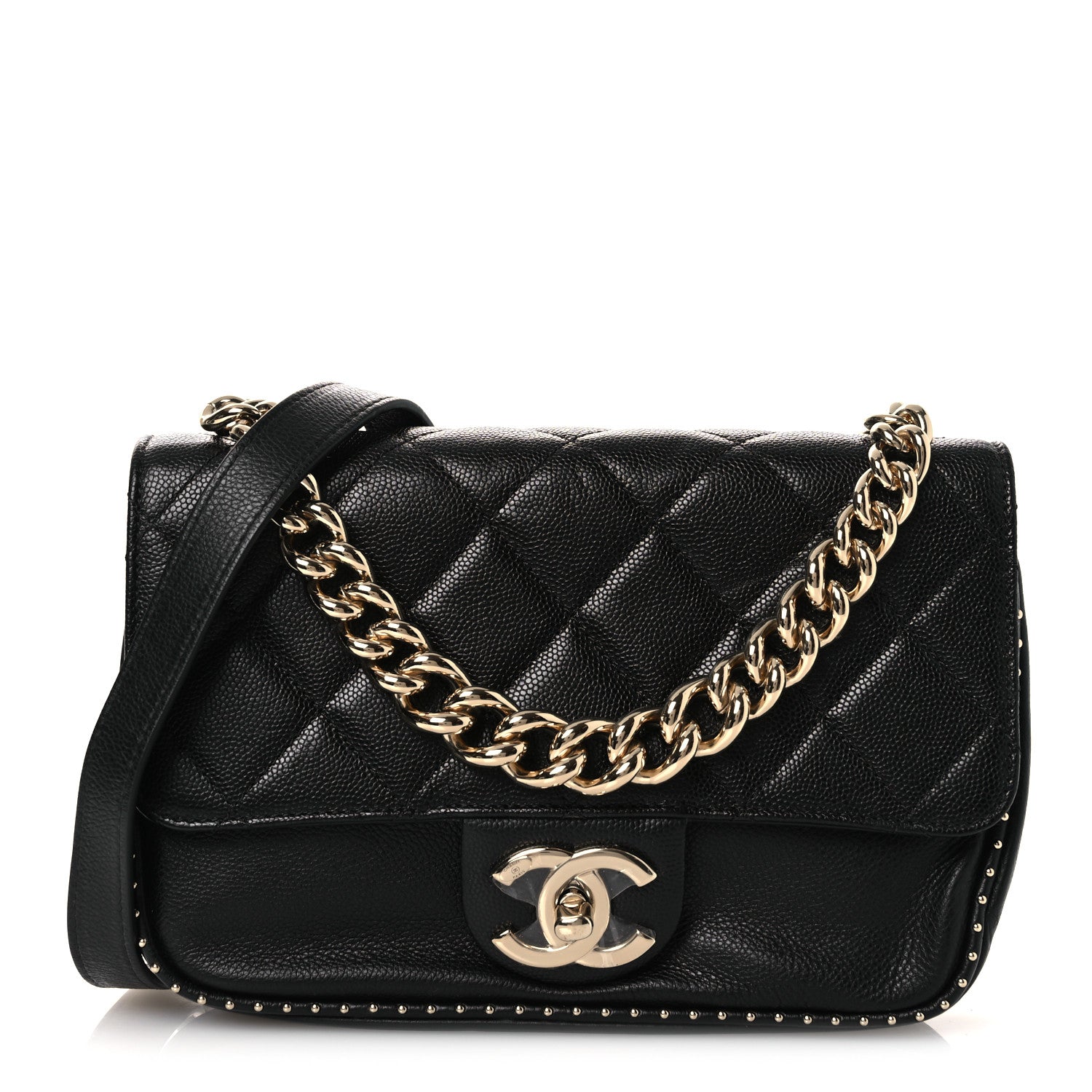 Caviar Quilted Small Studded Flap Black