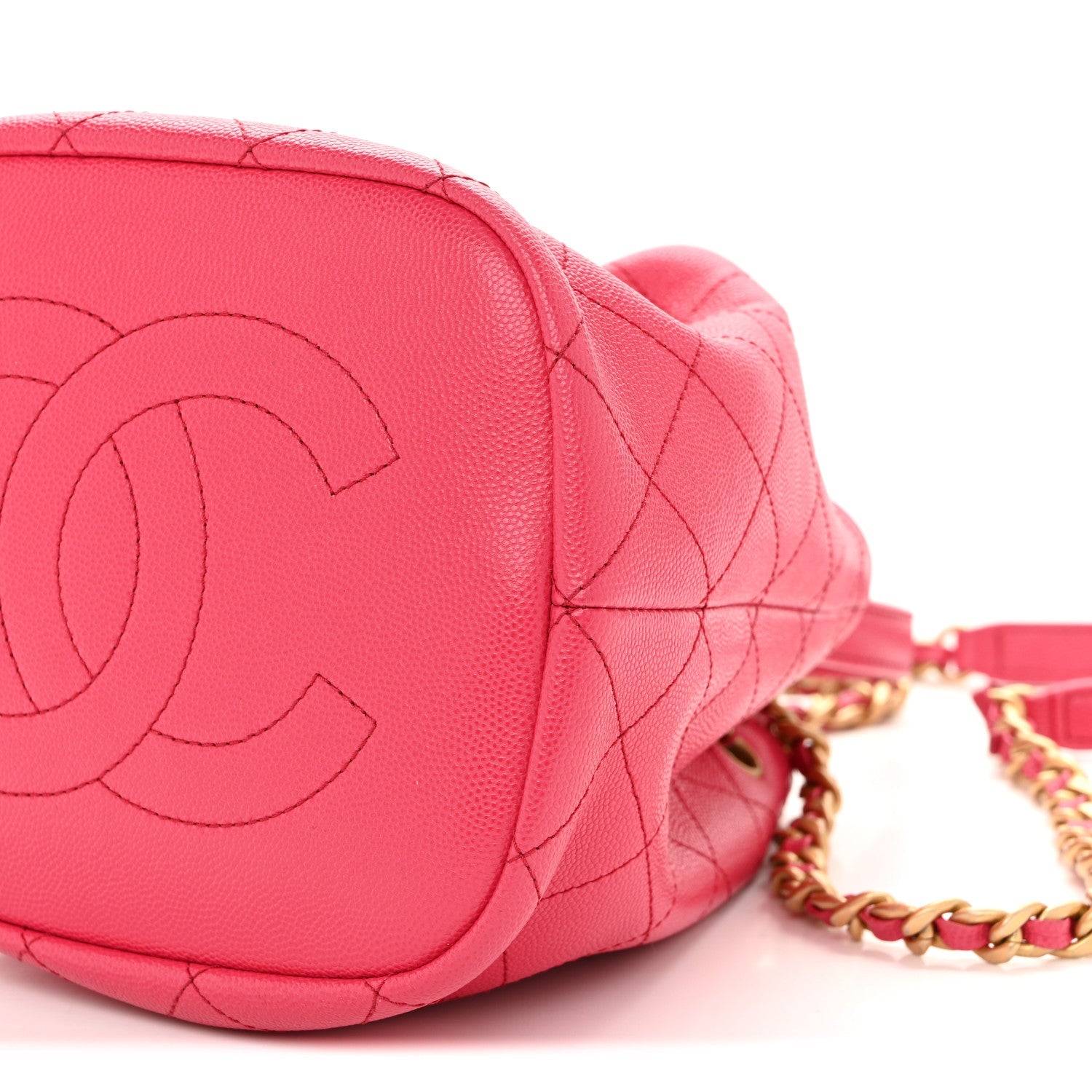 Caviar Quilted Fashion Therapy Bucket Drawstring Bag Dark Pink