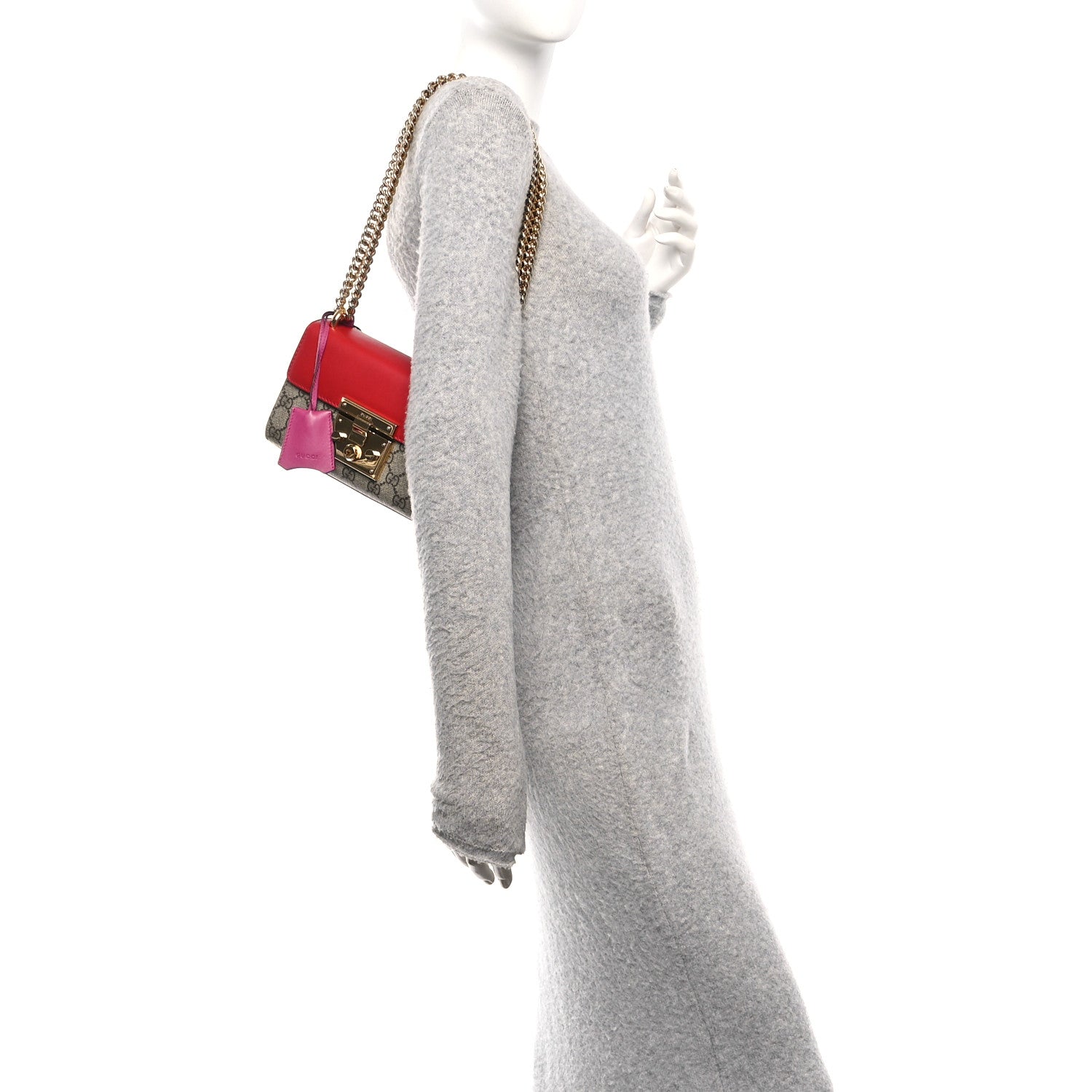 GG Supreme Monogram Calfskin Small Padlock Shoulder Bag Beige Hibiscus Red New Rosette