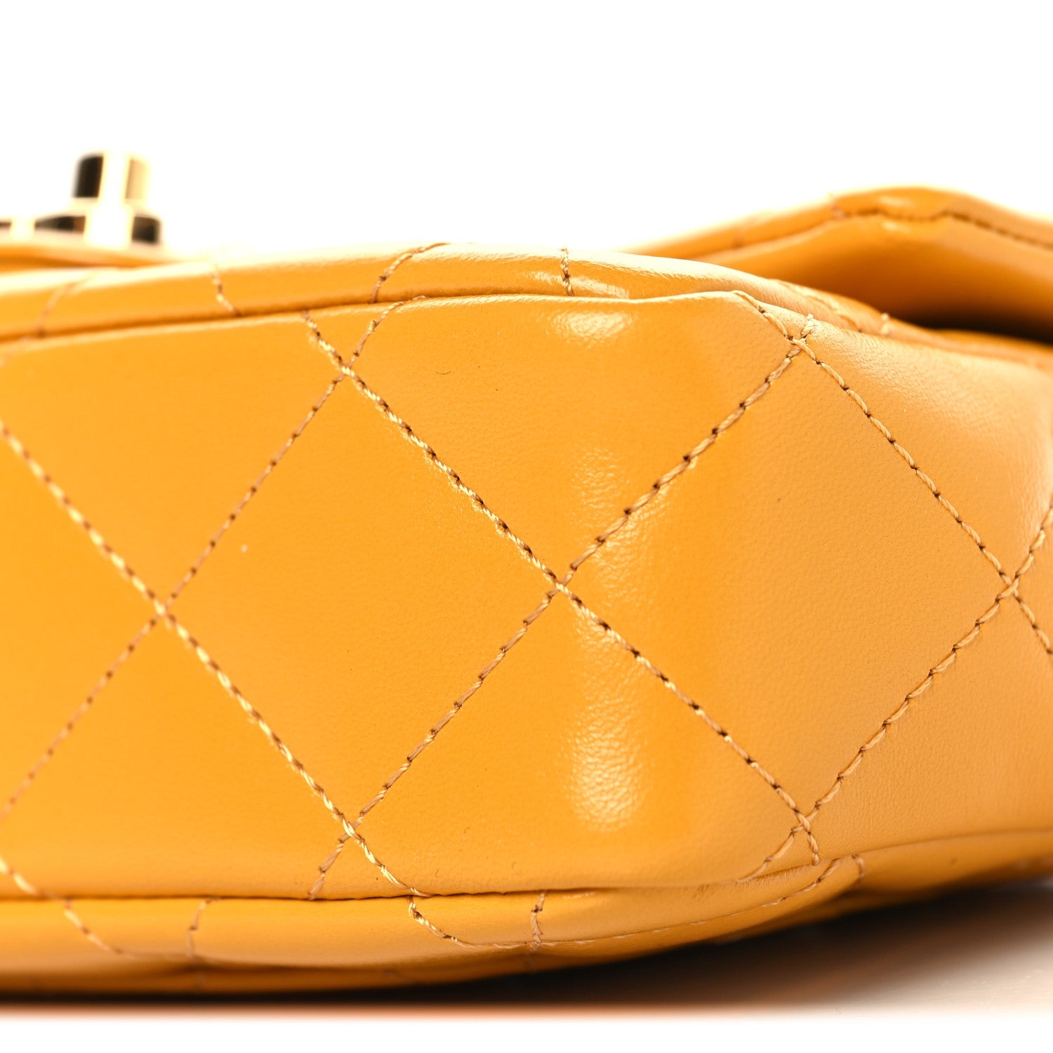 Shiny Lambskin Quilted Golden Links Top Handle Flap Yellow
