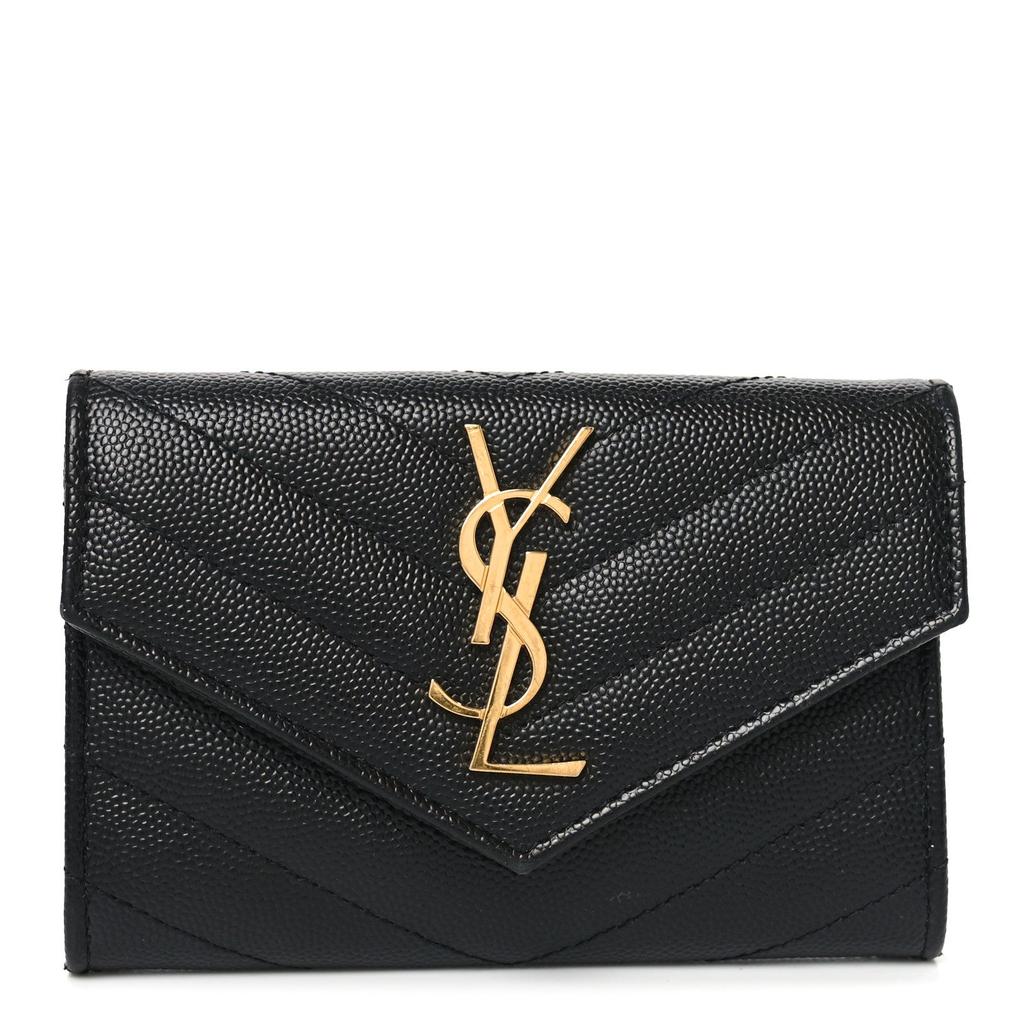 Grain De Poudre Matelasse Chevron Small Monogram Envelope Wallet Black