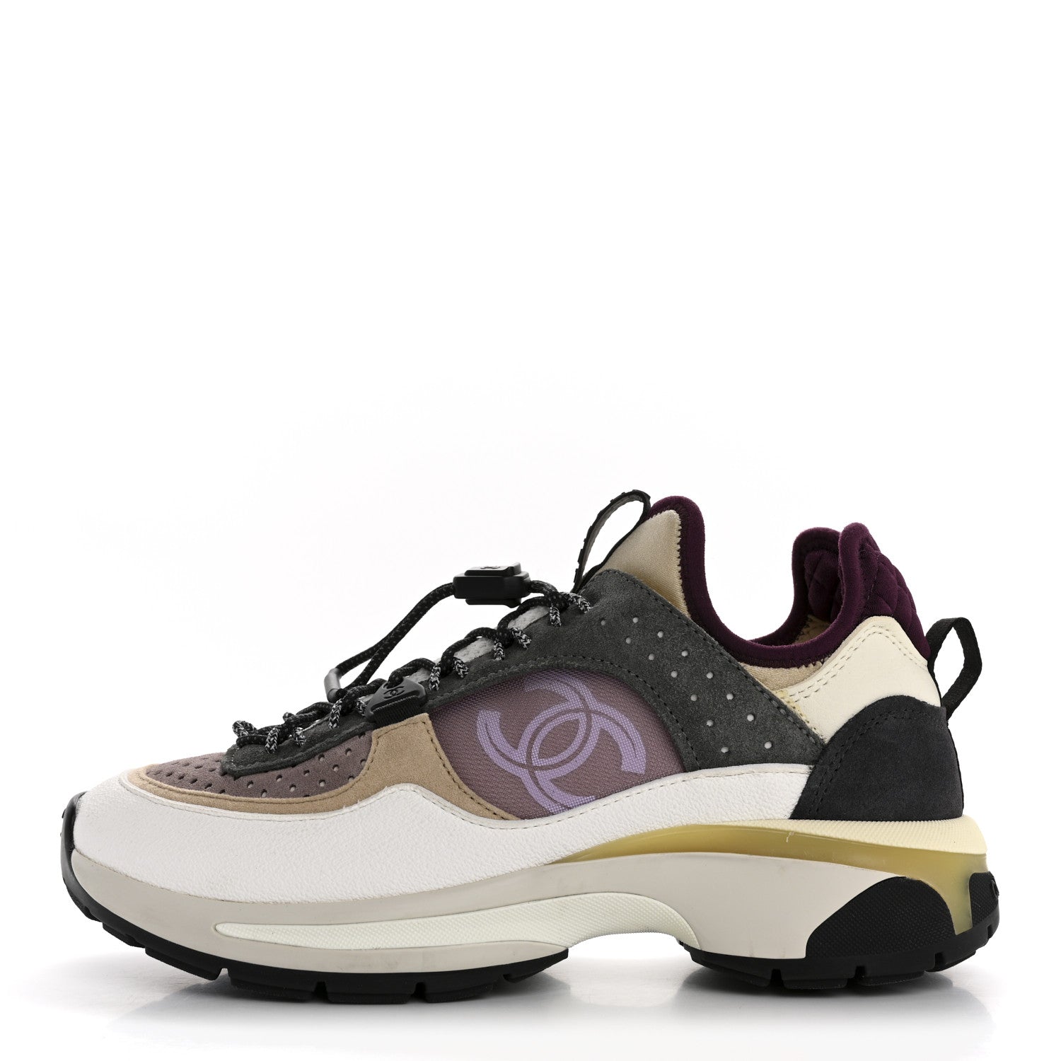 Fabric Suede Calfskin Mesh Womens CC Sneakers 36 White Grey Purple