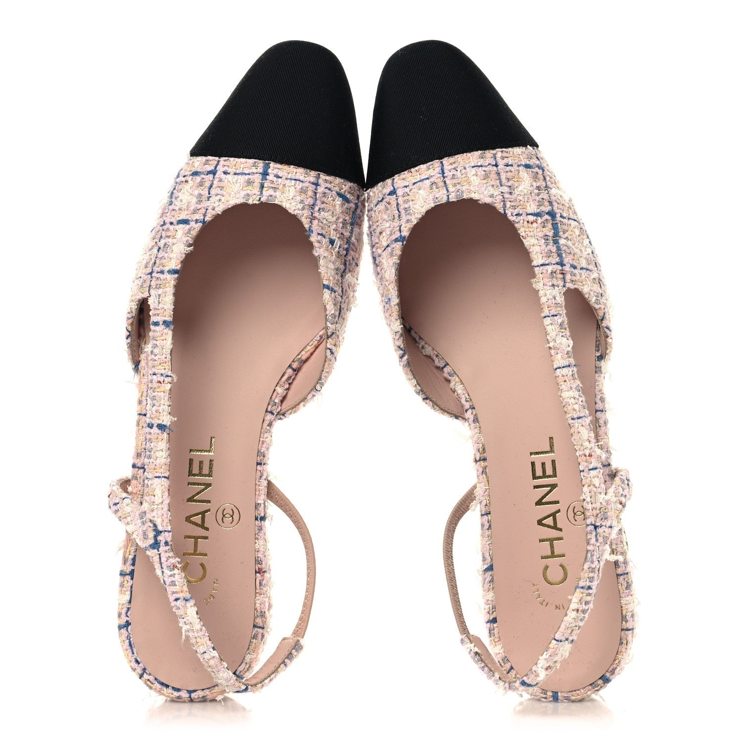 Tweed Grosgrain Cap Toe CC Slingback Flat 37.5 Pink Multicolor