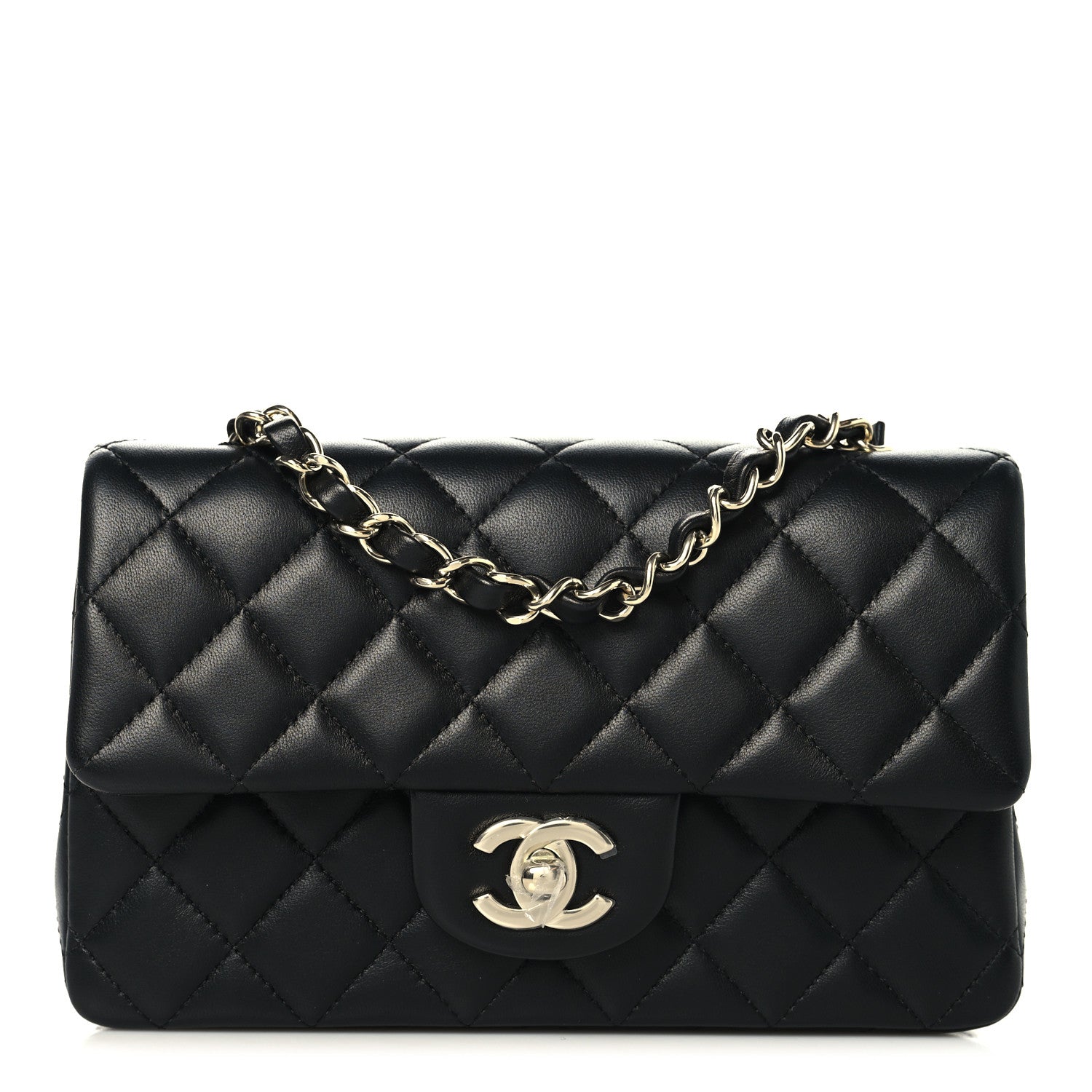Lambskin Quilted Mini Rectangular Flap Black