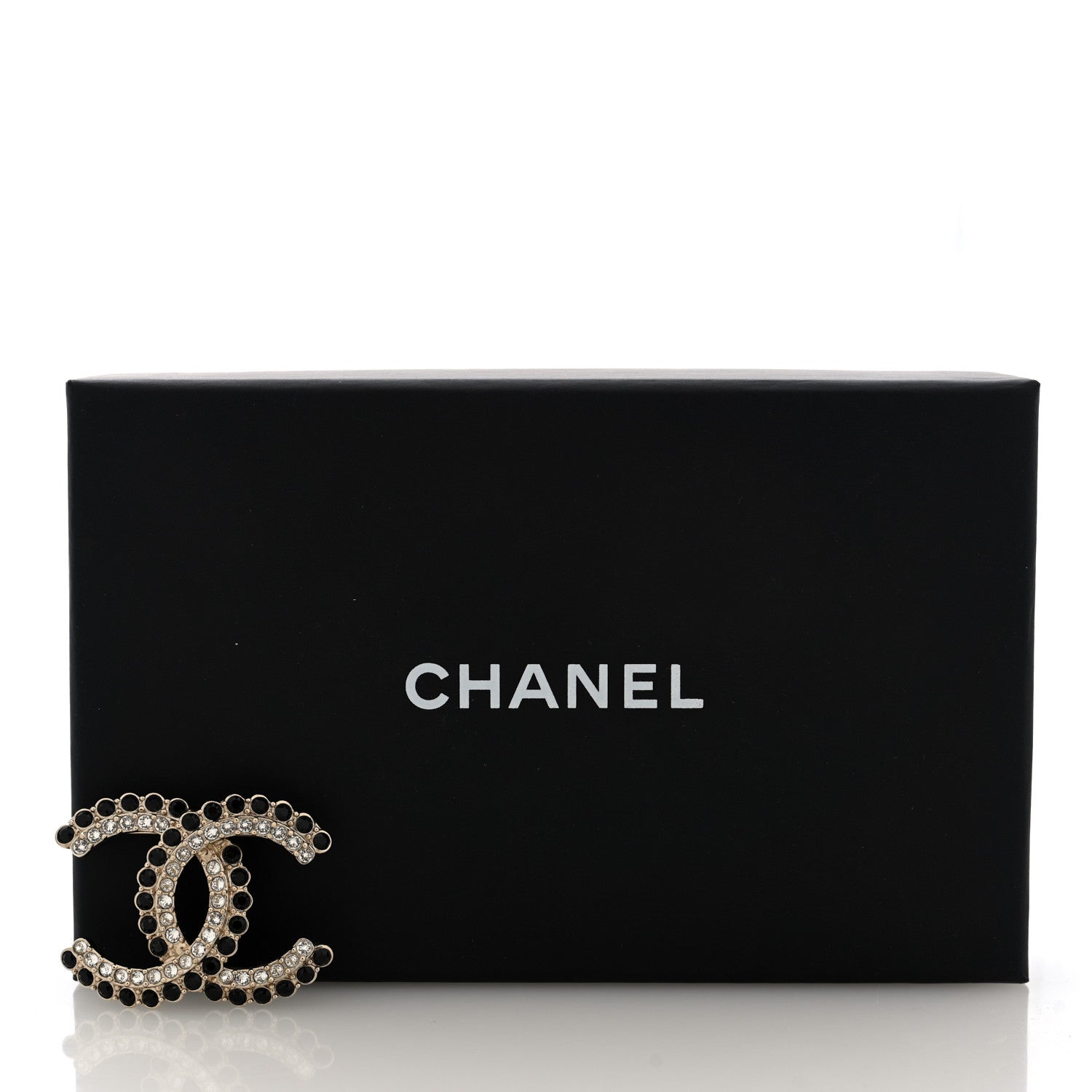 Metal Crystal CC Brooch Gold Black