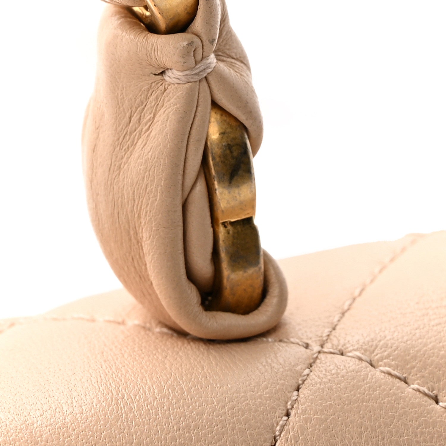 Crumpled Lambskin Quilted Small CC Links Top Handle Flap Beige