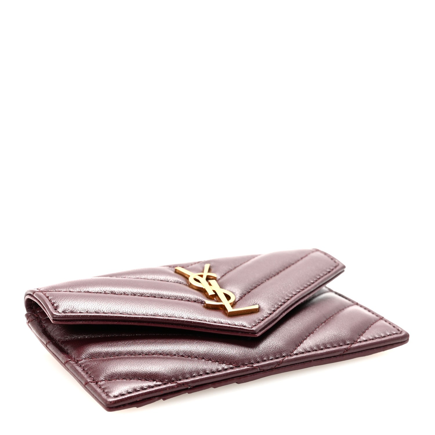 Calfskin Matelasse Chevron Monogram Compact Wallet Hot Wine