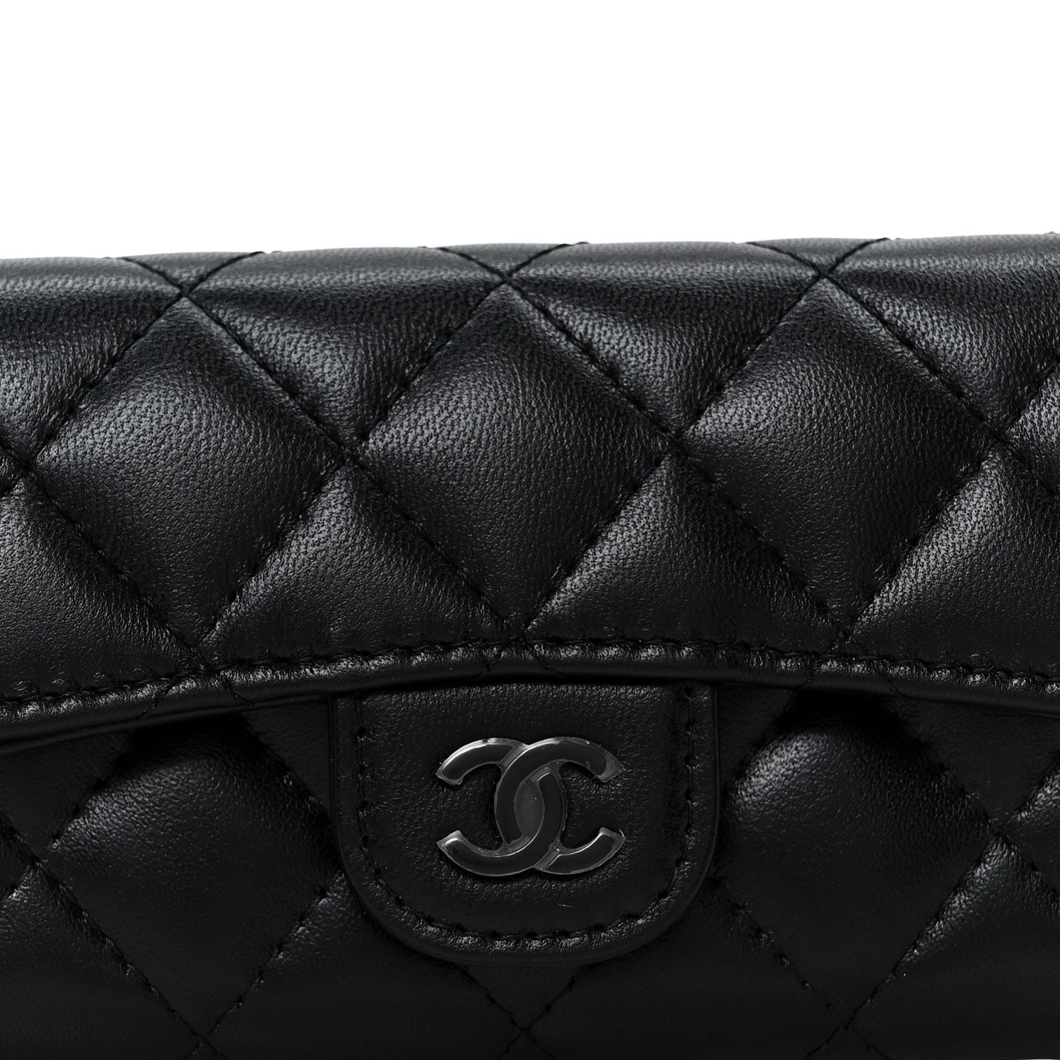 Lambskin Quilted Flap Card Holder Wallet So Black