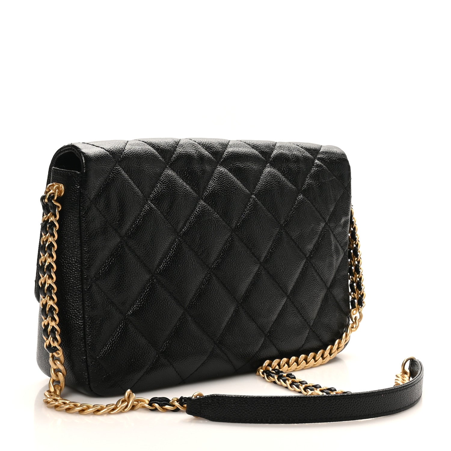 Shiny Caviar Quilted Large Chain Melody Flap Black