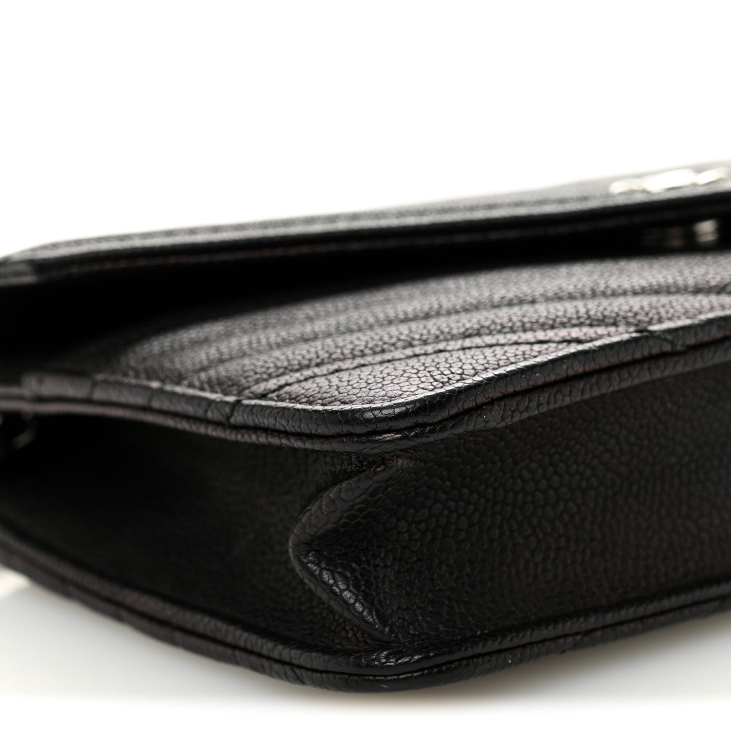 Goatskin Chevron Quilted Statement Wallet On Chain WOC Black