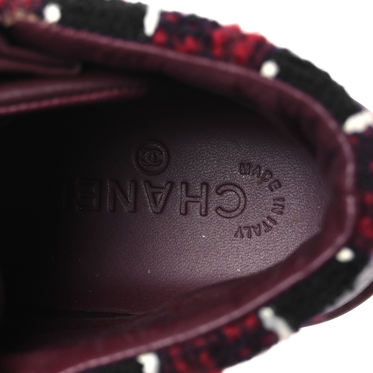Lambskin Zipped Chain CC Sneakers 38.5 Burgundy