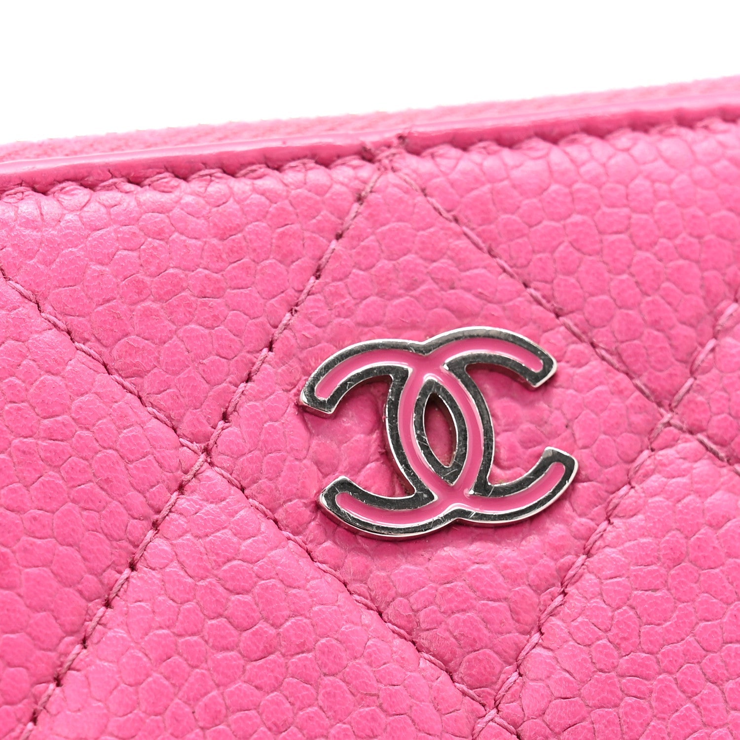 Caviar Quilted Compact Zipped Wallet Pink