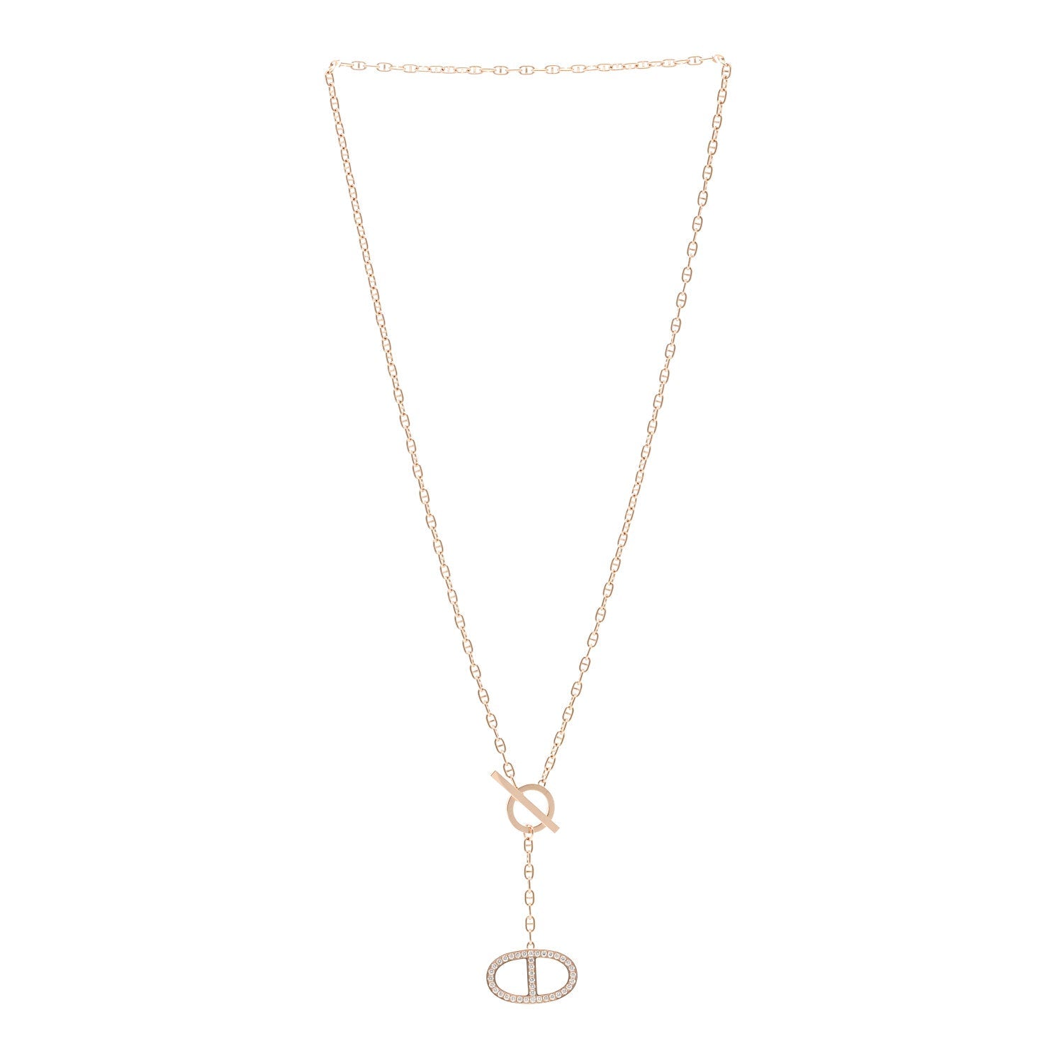 18K Rose Gold Diamond GM  Chaine D'Ancre Contour Pendant Necklace LG