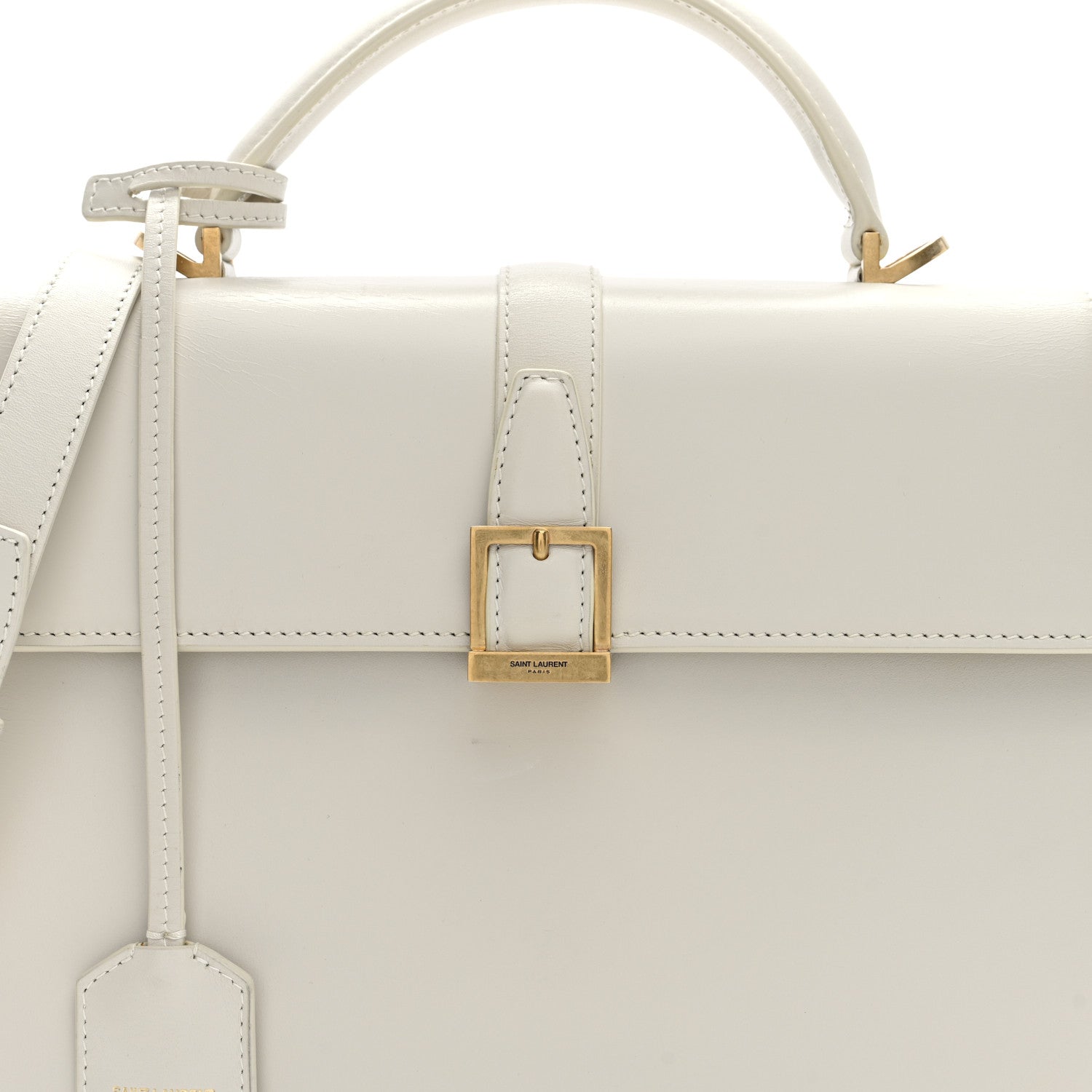 Shiny Calfskin Le Fermoir Top Handle Bag Small Crema Soft