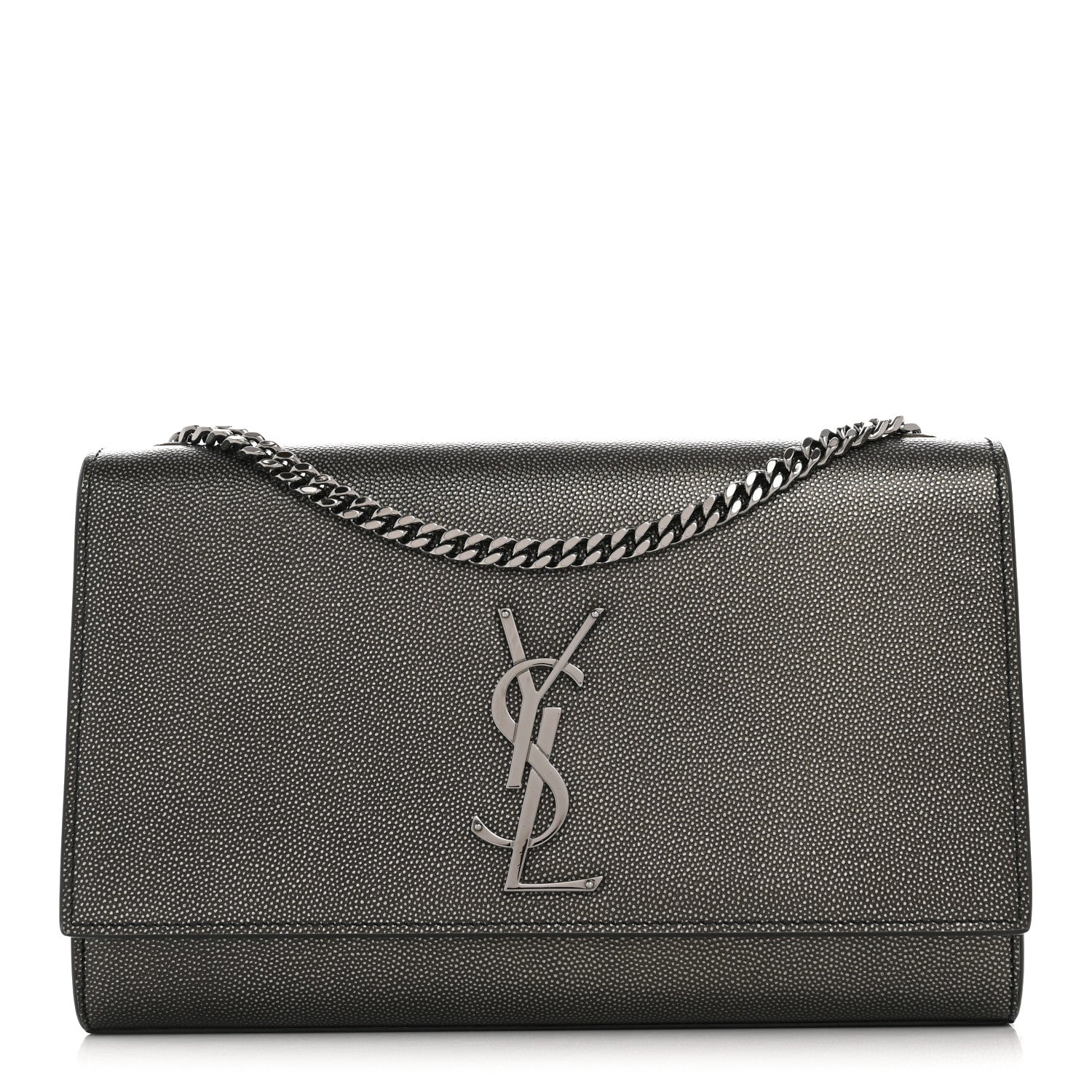 Metallic Grain De Poudre Medium Classic Monogram Kate Satchel Dark Lead