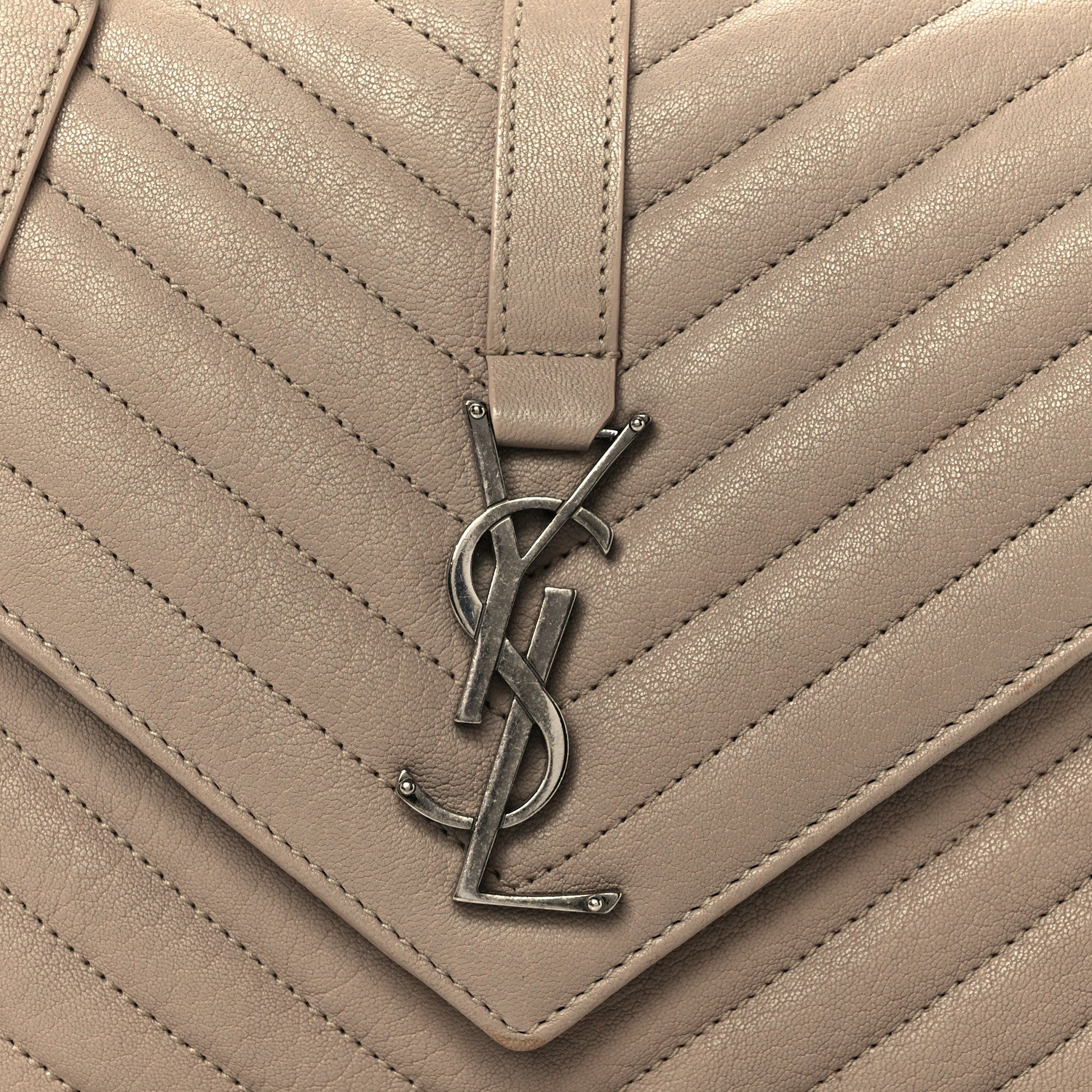 Sheepskin Matelasse Chevron Monogram Medium College Bag Taupe