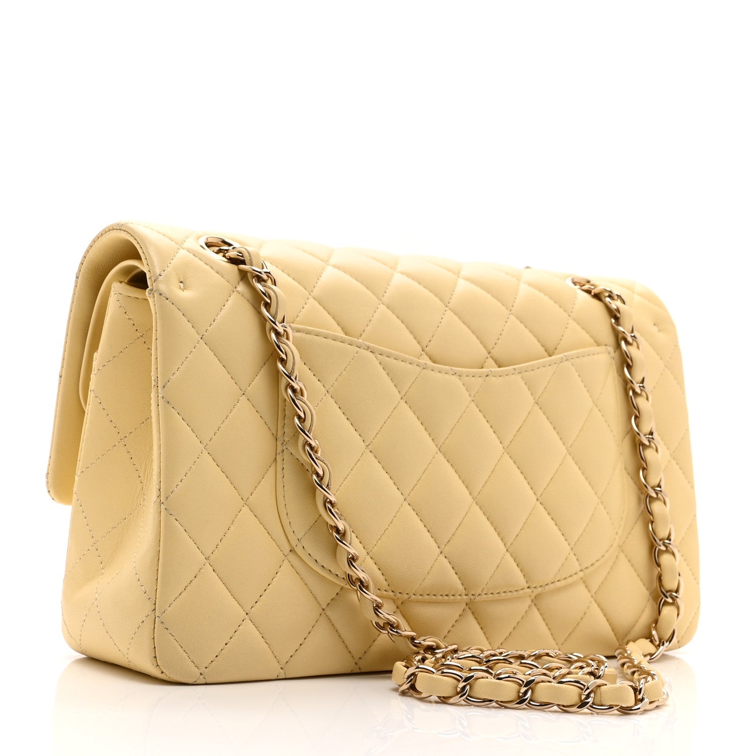 Lambskin Quilted Medium Double Flap Yellow