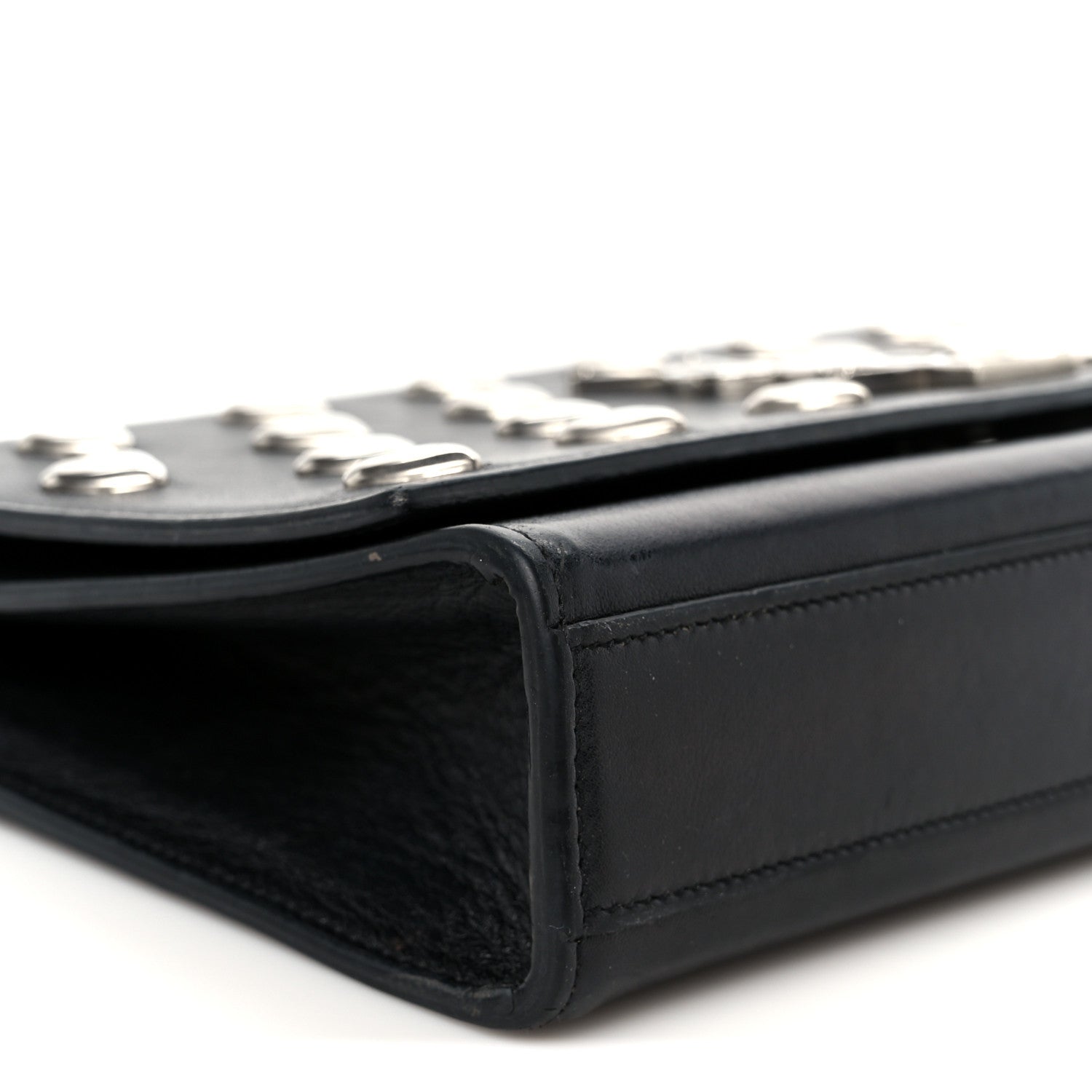 Calfskin Heart Studded Monogram Chain Wallet Black