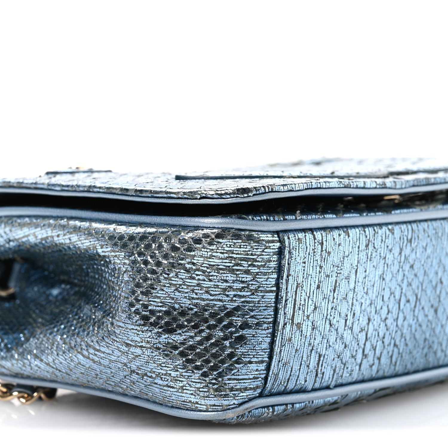 Metallic Snakeskin CC Flap Bag Blue