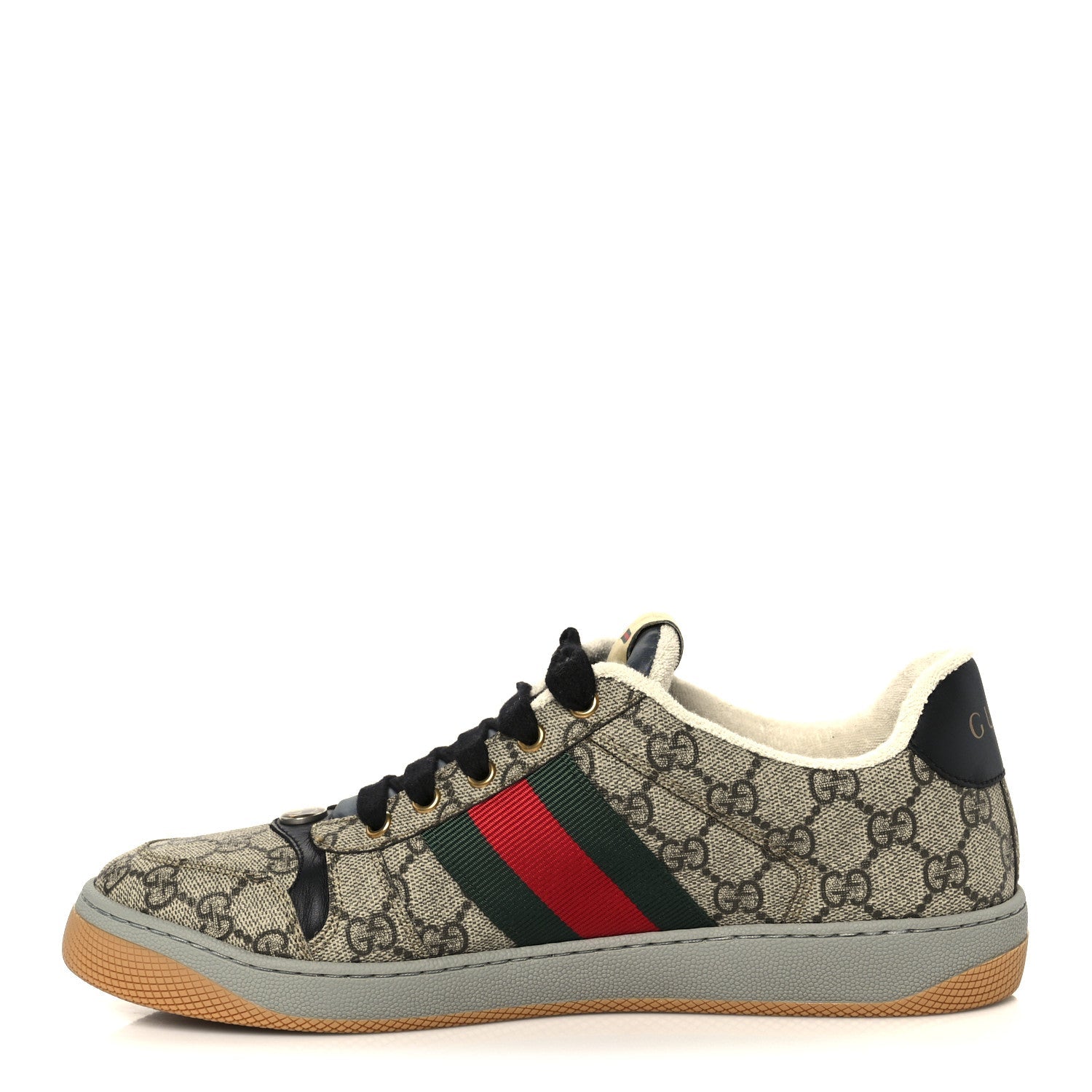 GG Supereme Monogram Miro Soft Calfskin Web Mens Screener Sneakers 8.5 8.5 Beige Ebony Black New Platinum