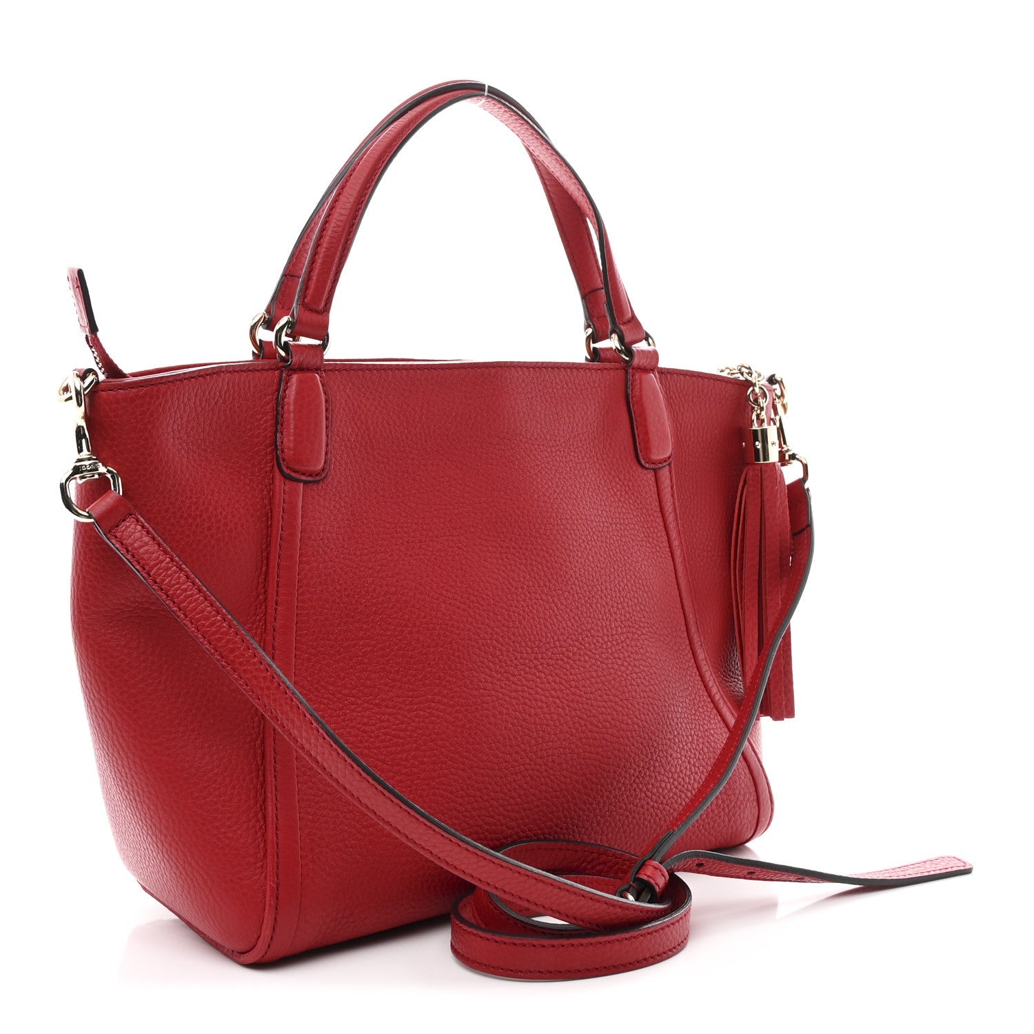 Pebbled Calfskin Small Soho Top Handle Bag Red