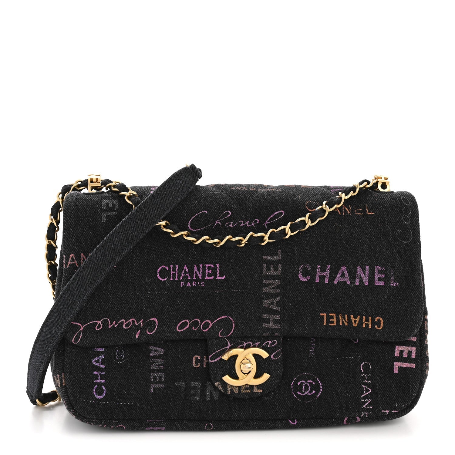 Denim Quilted Denim Mood Large Flap Black Multicolor