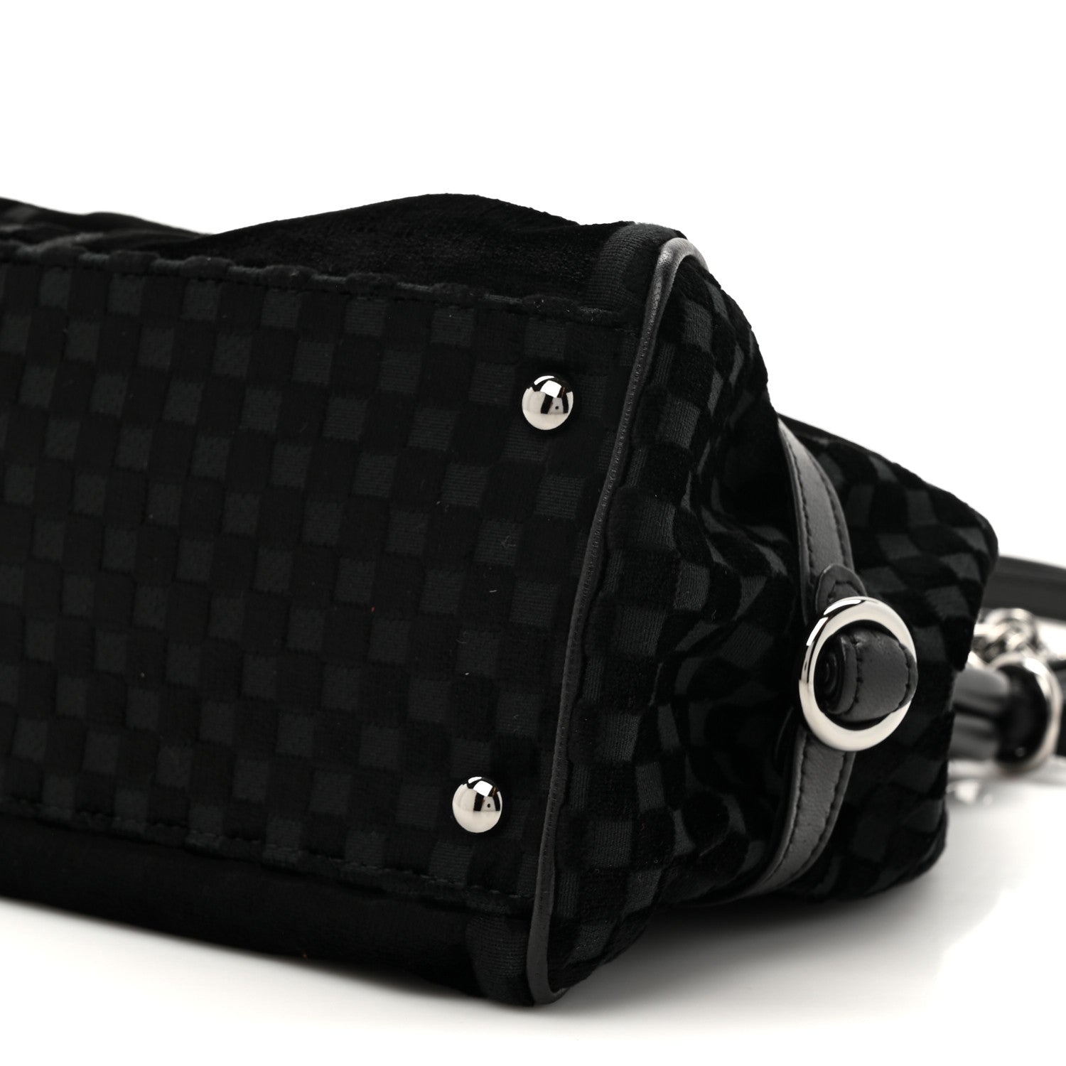 Velvet Checkered Kiss Lock Shoulder Bag Black