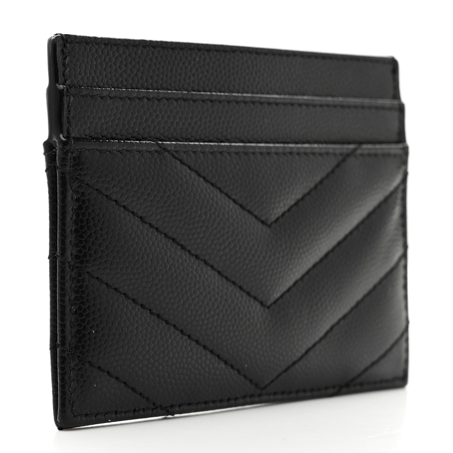 Grain De Poudre Matelasse Chevron Monogram Credit Card Case Black