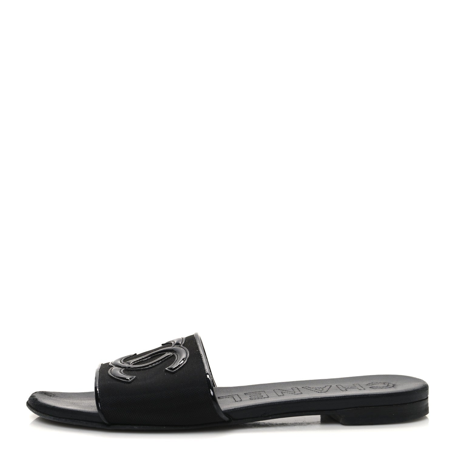 Mesh Patent Calfskin CC Mules 36.5 Black