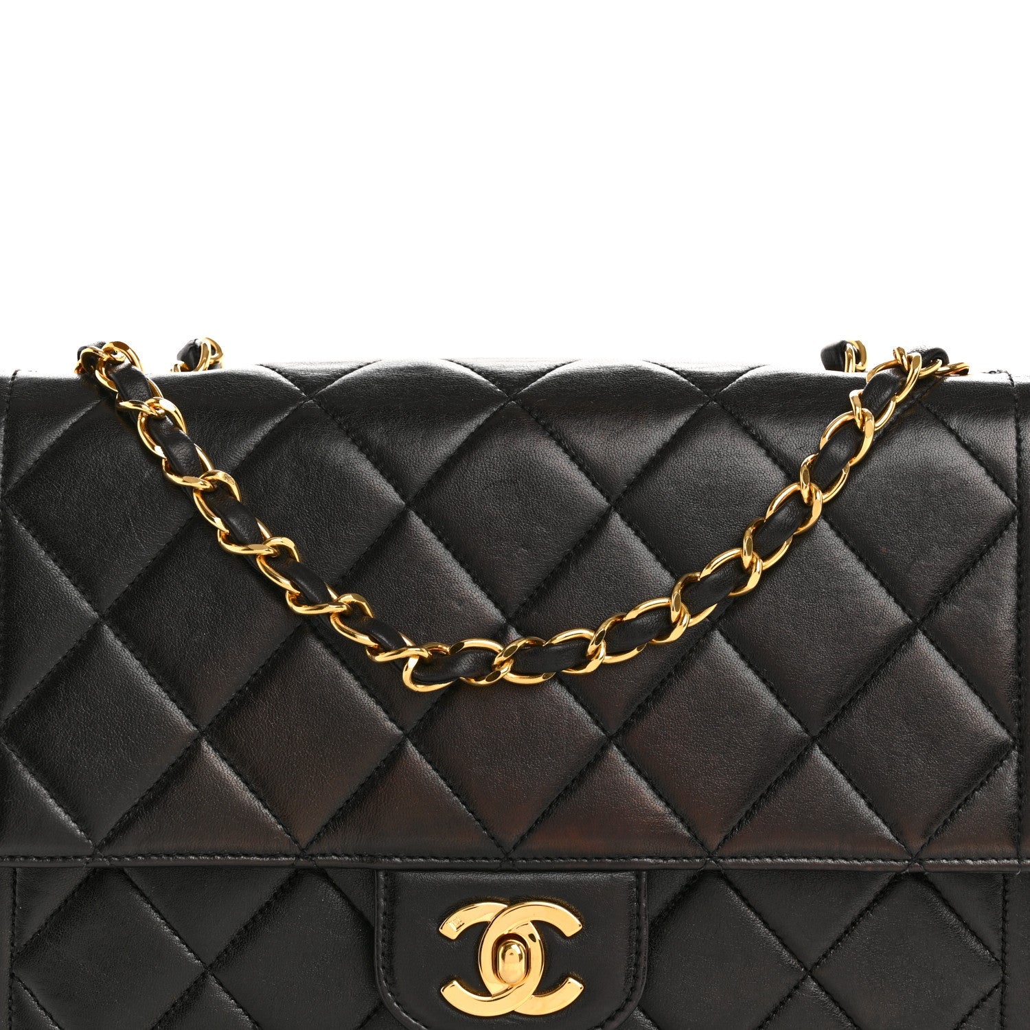 Lambskin Quilted Medium Single Flap Black