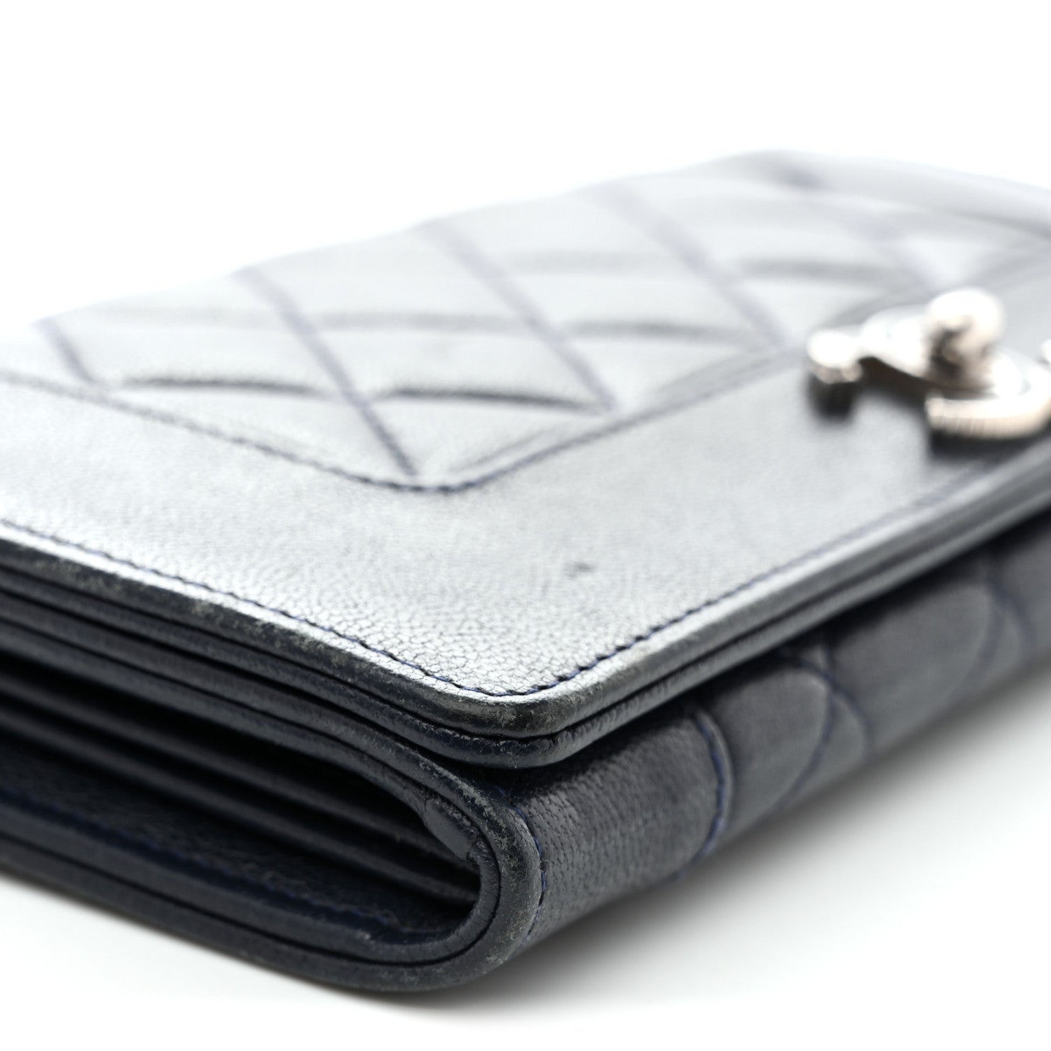Sheepskin Quilted Mademoiselle Vintage Zip Around Wallet Navy