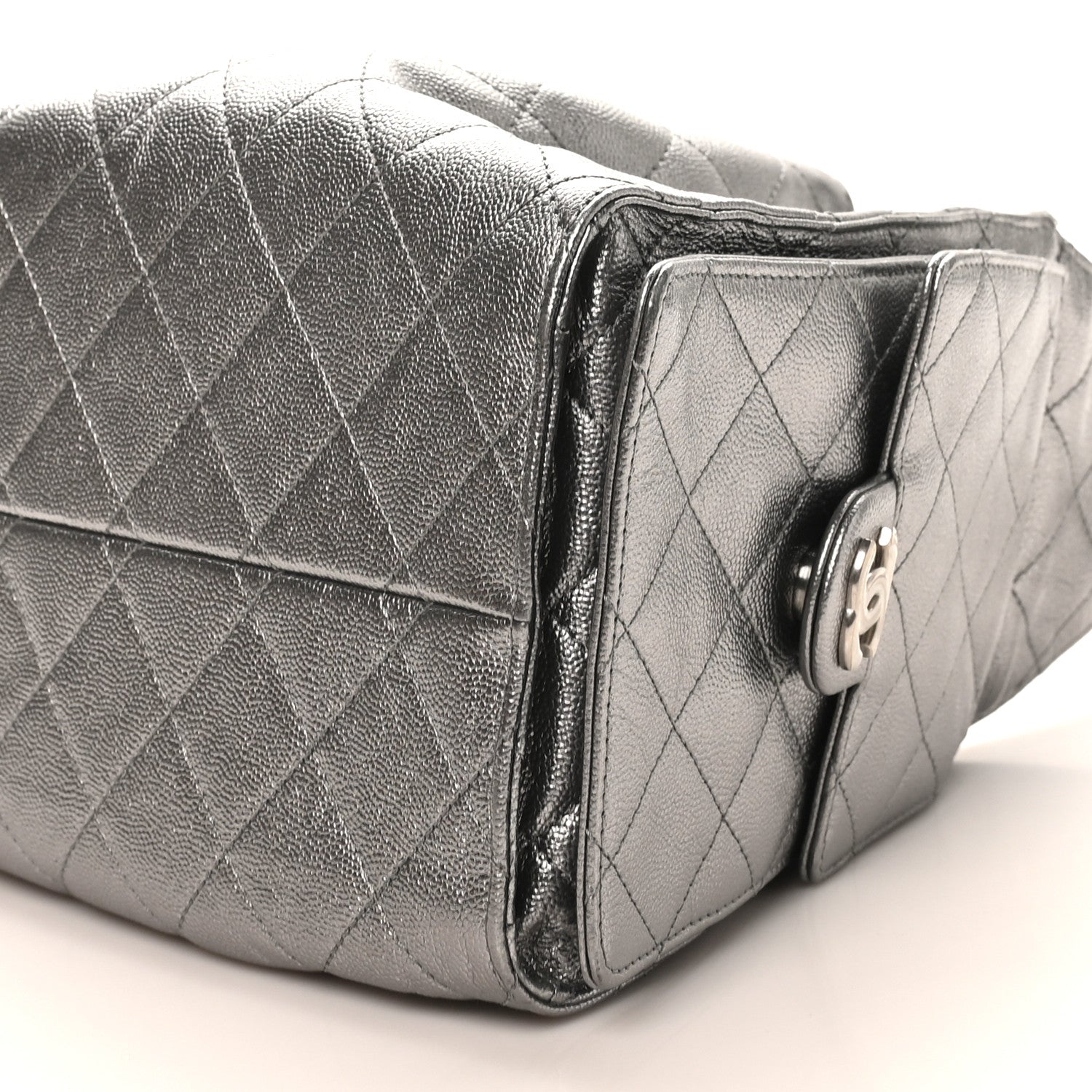 Metallic Caviar Quilted Small Chanel 25 Handbag Silver