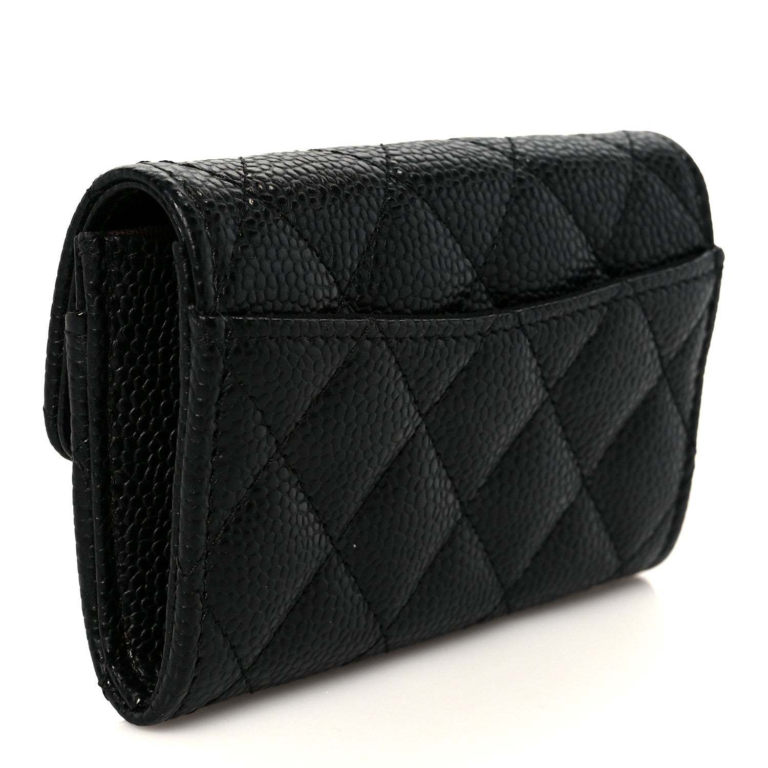 Caviar Quilted Flap Card Holder Wallet Black