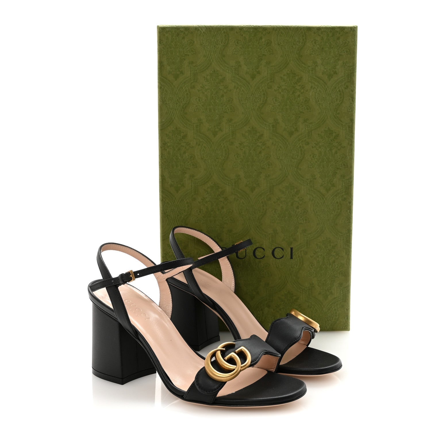 Lifford Calfskin GG Marmont Ankle Wrap 75mm Sandals 35 Black