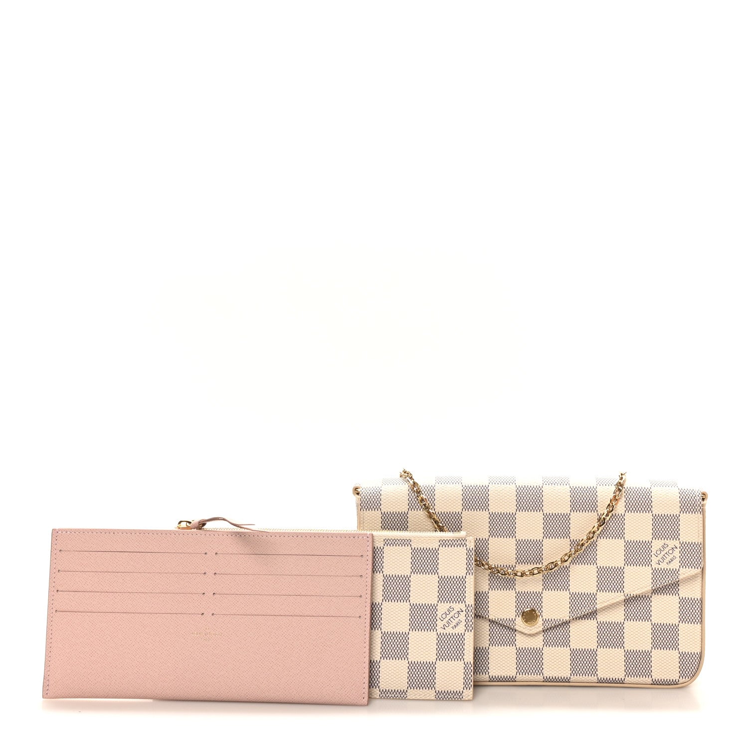 Damier Azur Pochette Felicie Chain Wallet Rose Ballerine